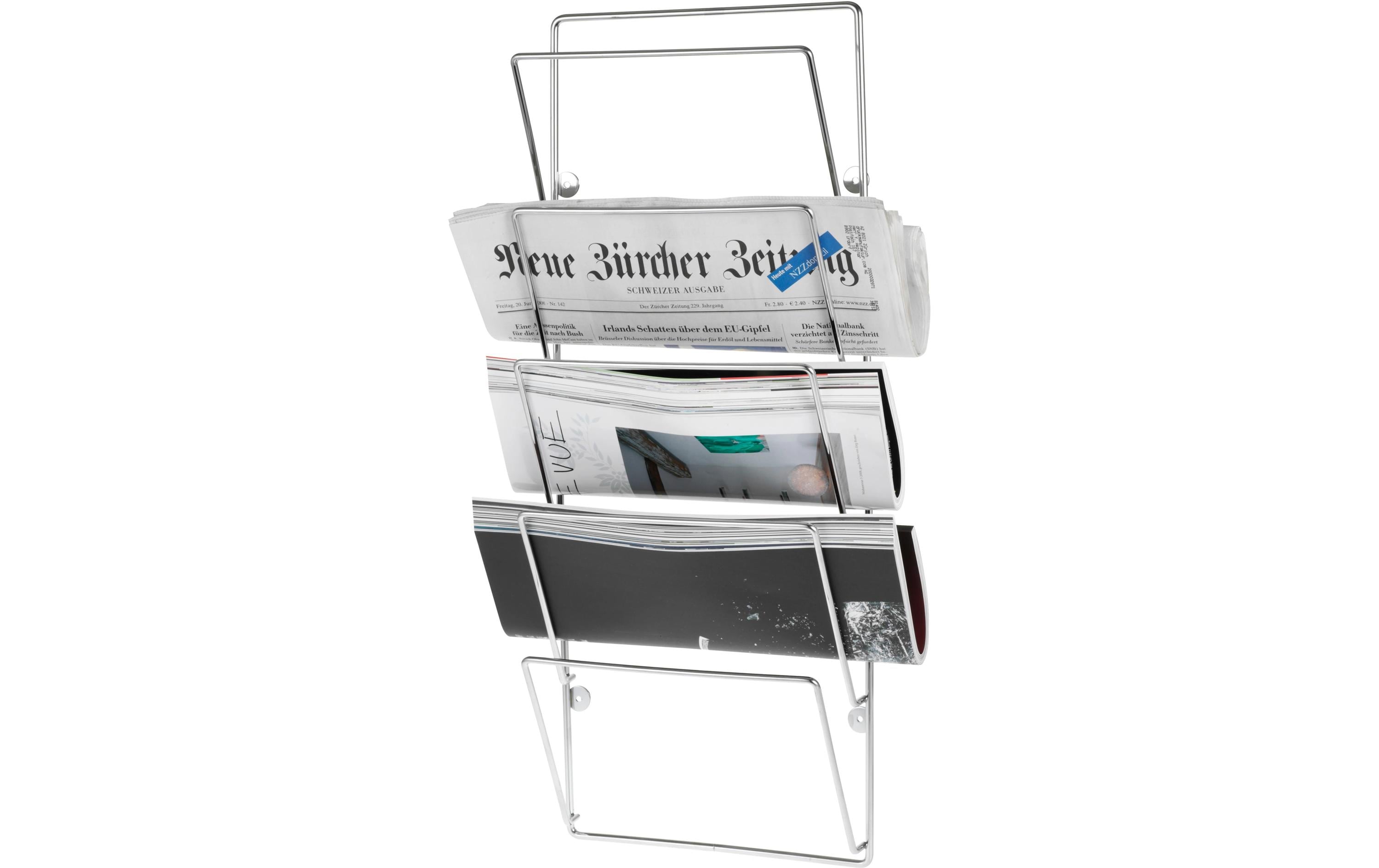 Merlo|t TMP Wandzeitschriftenhalter – 5 Fächer – Metall – Silber/Chrom – 240 × 95 × 640 mm