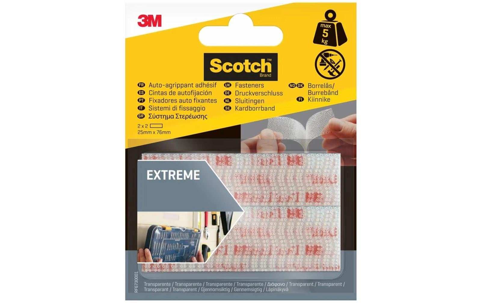 Scotch Klettband – 25 mm × 0,1 m, transparent, selbstklebend