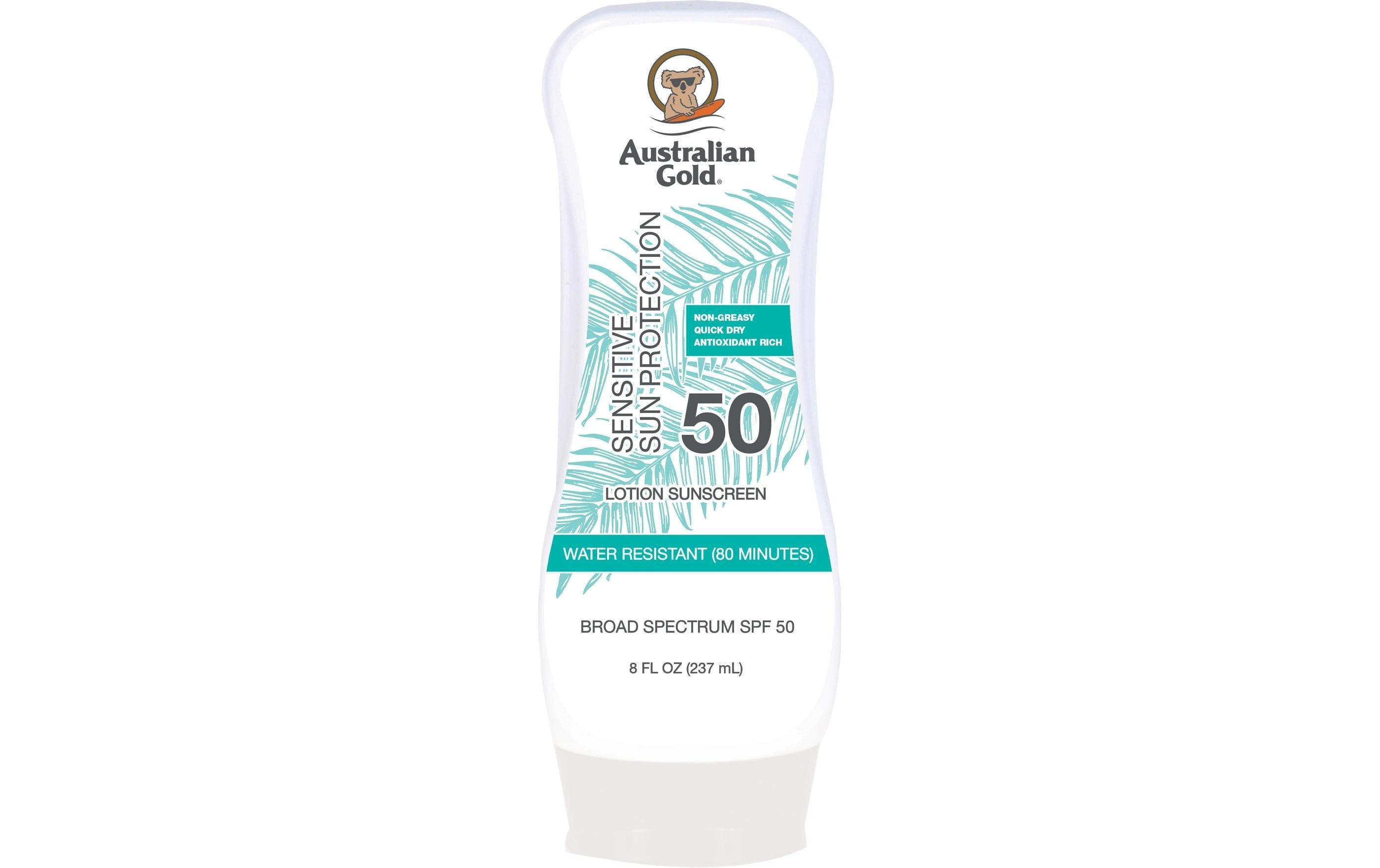Australian Gold Sonnenmilch SPF 50 – wasserfest – für empfindliche Haut – 237 ml