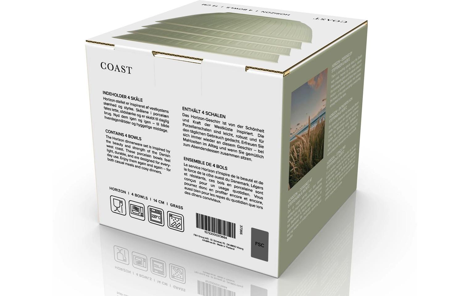 Coast Schale – 4er Set, 400 ml, Ø 14 cm, Porzellan, Grün, spülmaschinenfest, mikrowellengeeignet