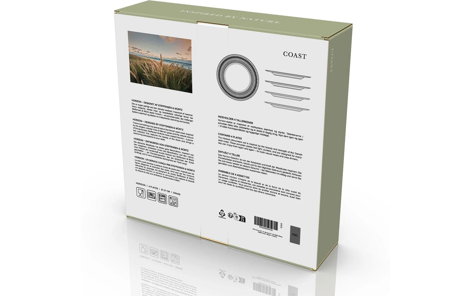 Coast Speiseteller Horizon – 4er Set, Ø 27 cm, Porzellan, Hellgrün, spülmaschinenfest, mikrowellengeeignet
