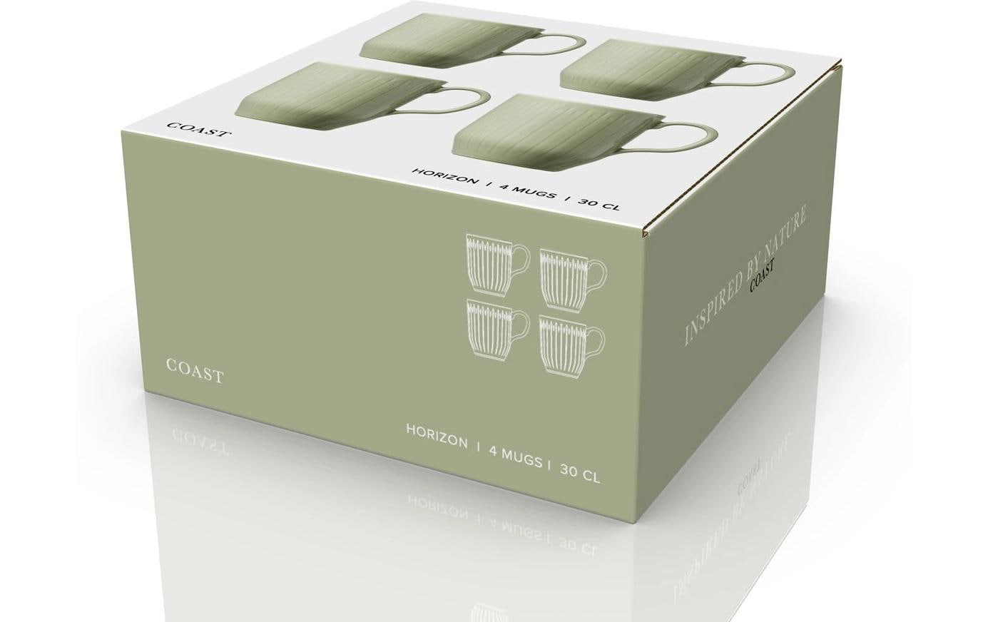 Coast Horizon Tassen – 4er Set, 300 ml, Porzellan, Hellgrün, Spülmaschinenfest, Mikrowellenfest