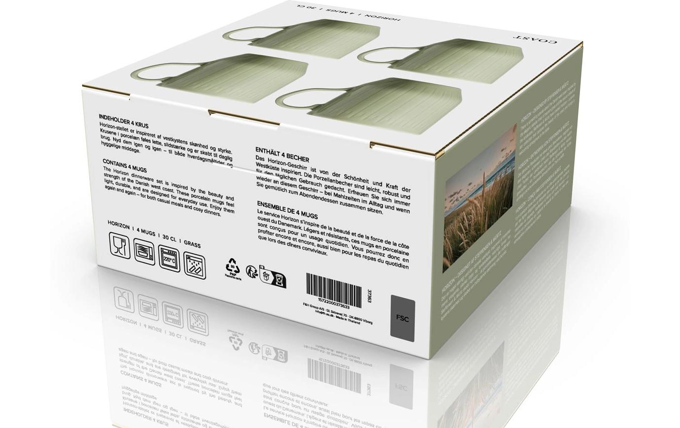 Coast Horizon Tassen – 4er Set, 300 ml, Porzellan, Hellgrün, Spülmaschinenfest, Mikrowellenfest