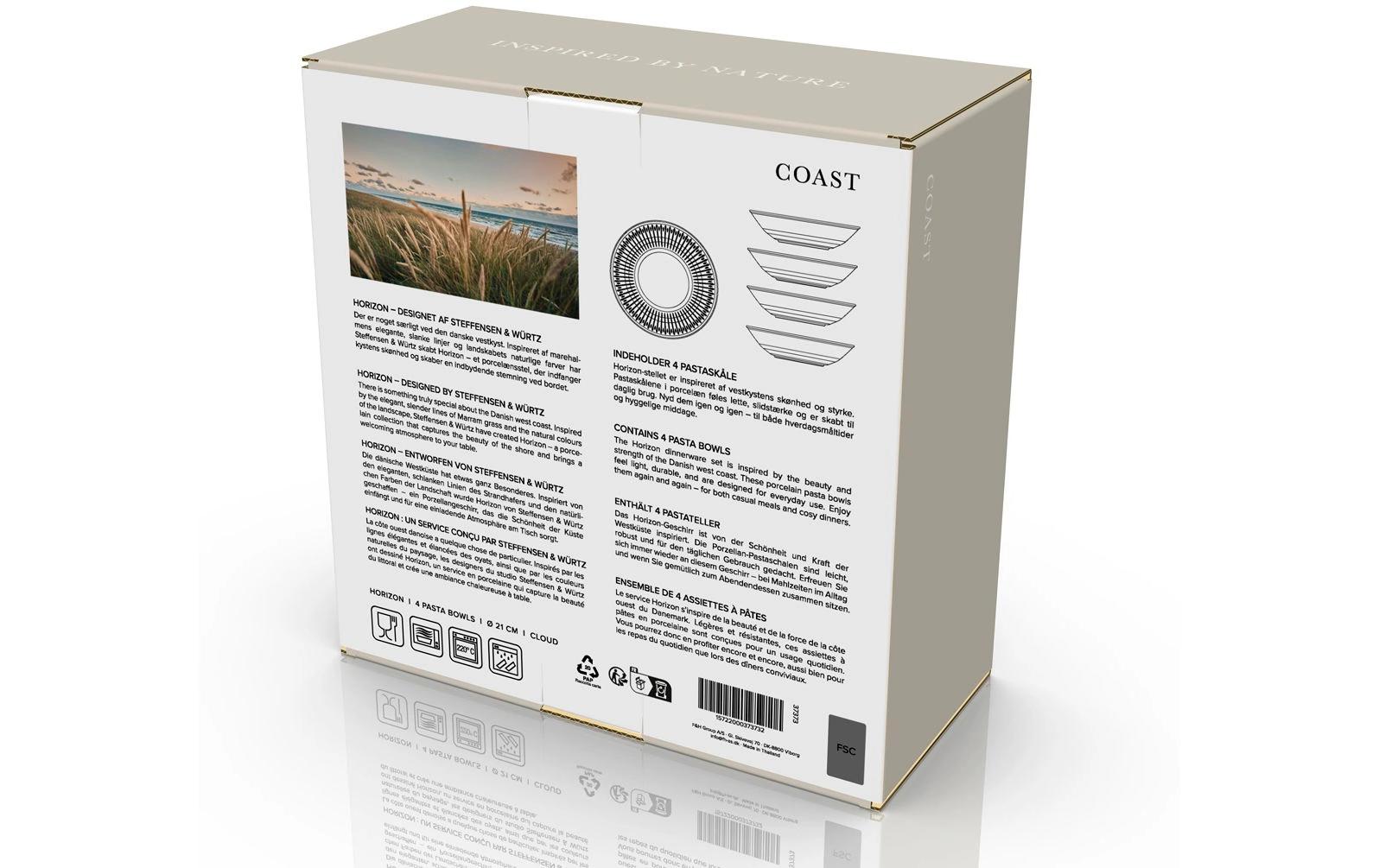 Coast Pastateller Horizion – 4er Set, Ø 21 cm, Porzellan, Weiss, spülmaschinenfest, mikrowellengeeignet
