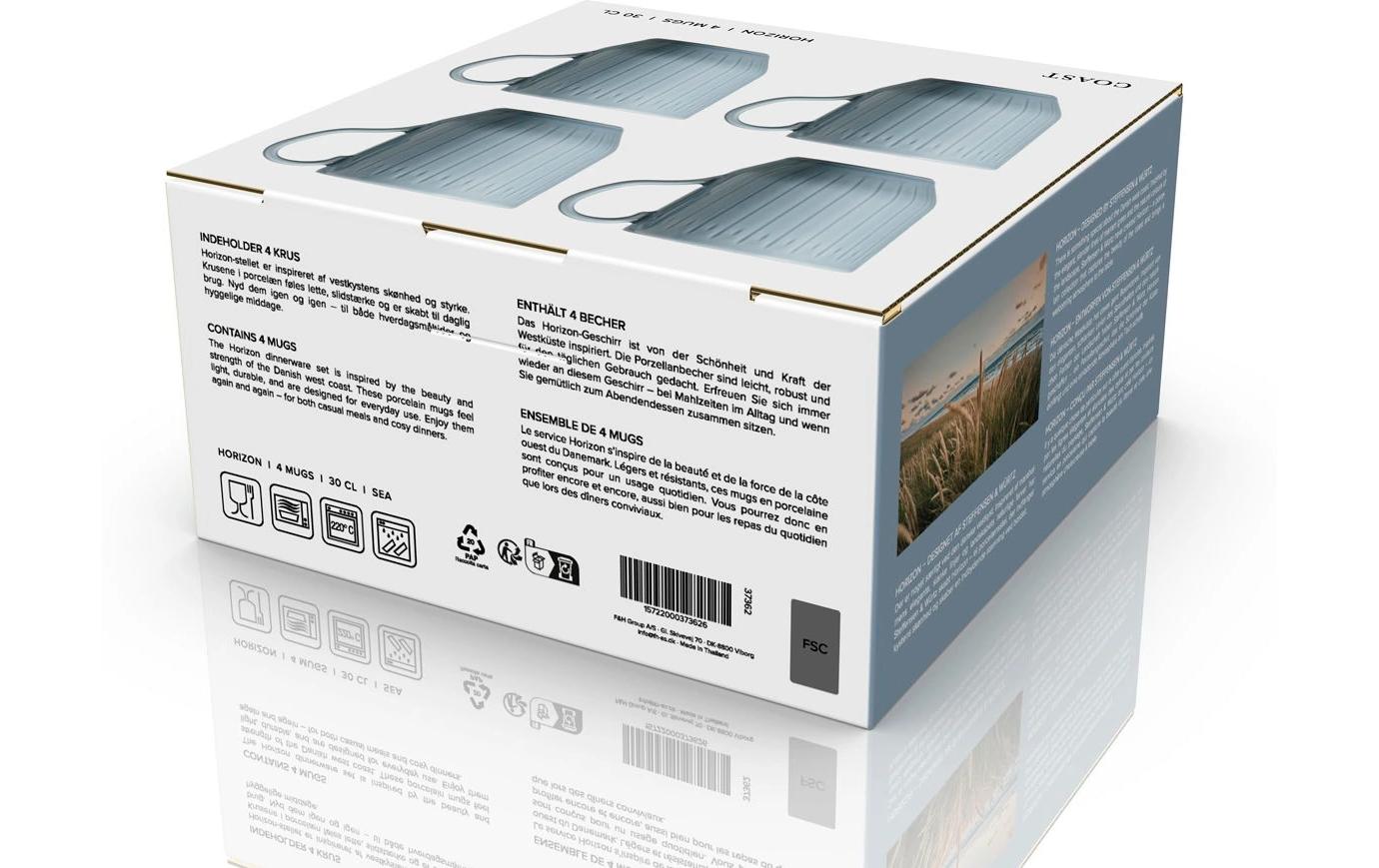 Coast Horizon Tassen – 4er Set, 300 ml, Porzellan, Hellblau, spülmaschinenfest, mikrowellengeeignet
