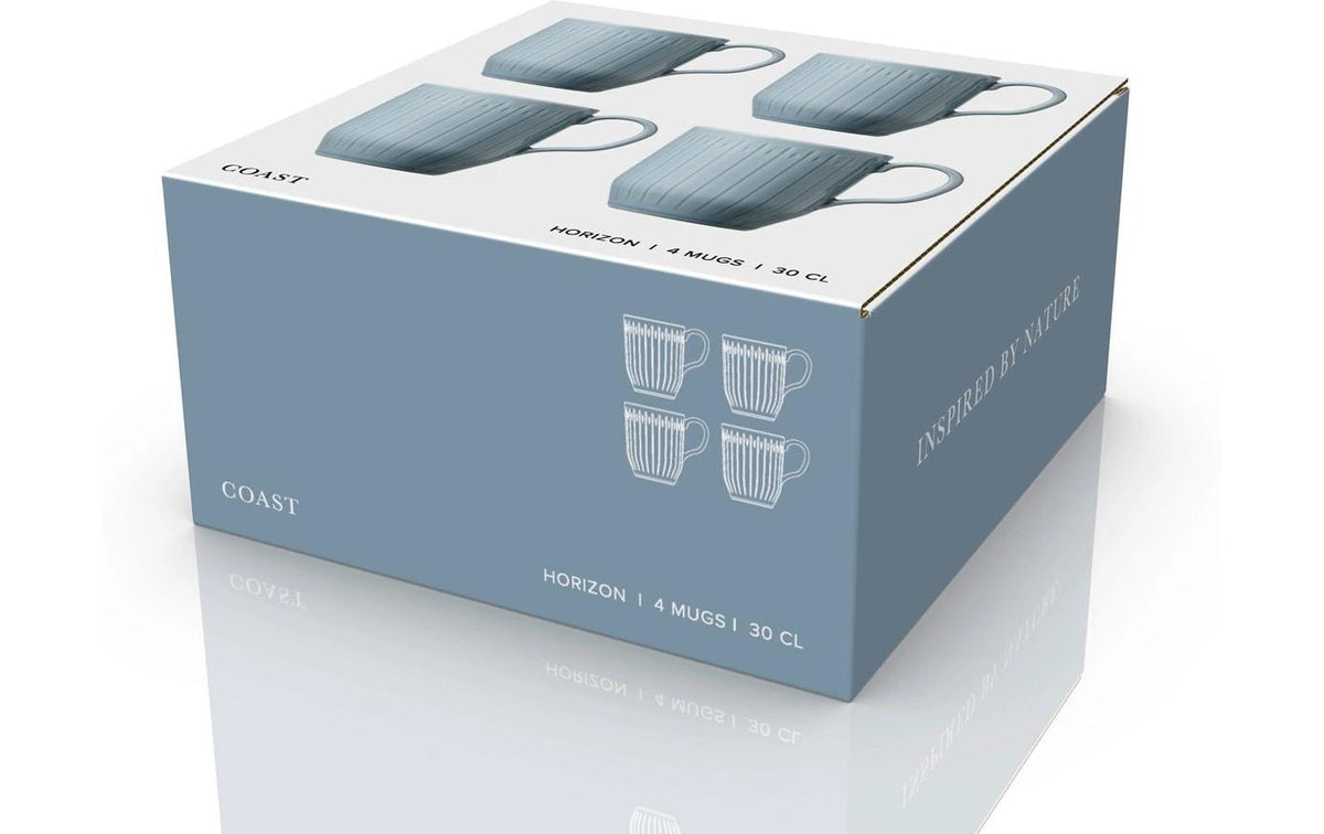 Coast Horizon Tassen – 4er Set, 300 ml, Porzellan, Hellblau, spülmaschinenfest, mikrowellengeeignet