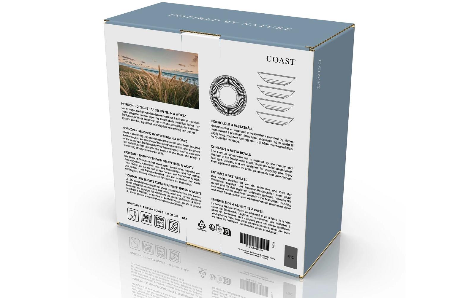 Coast Suppen- & Pastateller – 4er Set, Ø 21 cm, Porzellan, Hellblau, spülmaschinenfest, mikrowellengeeignet