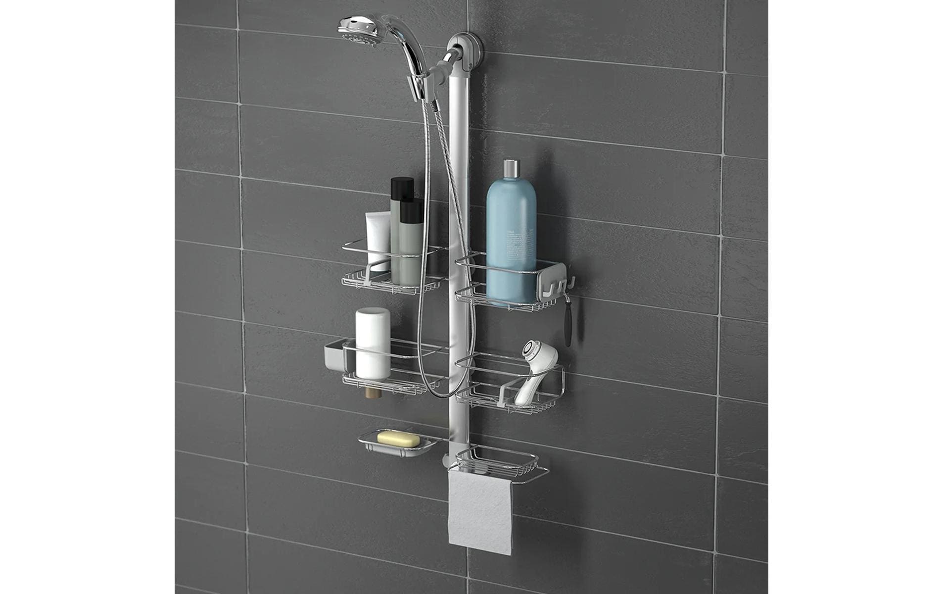 Simplehuman Seifenhalter (Wand) – Aluminium/Edelstahl, Saugnapf, 53,6×100,1 cm, Silber
