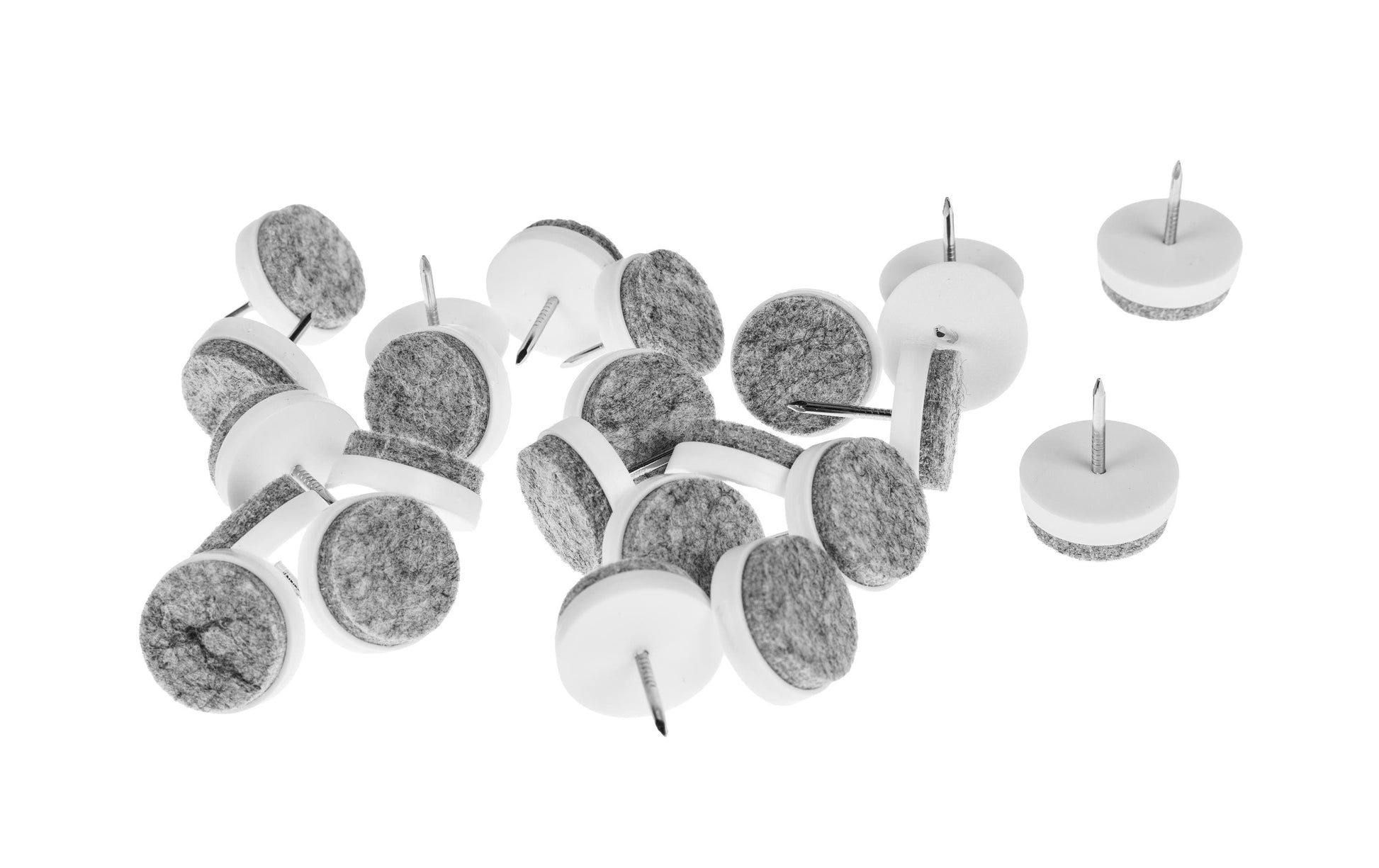 Struct Filzgleiter mit Nagel, 24 Stück – Filz – Grau/Weiss – Ø 24 mm