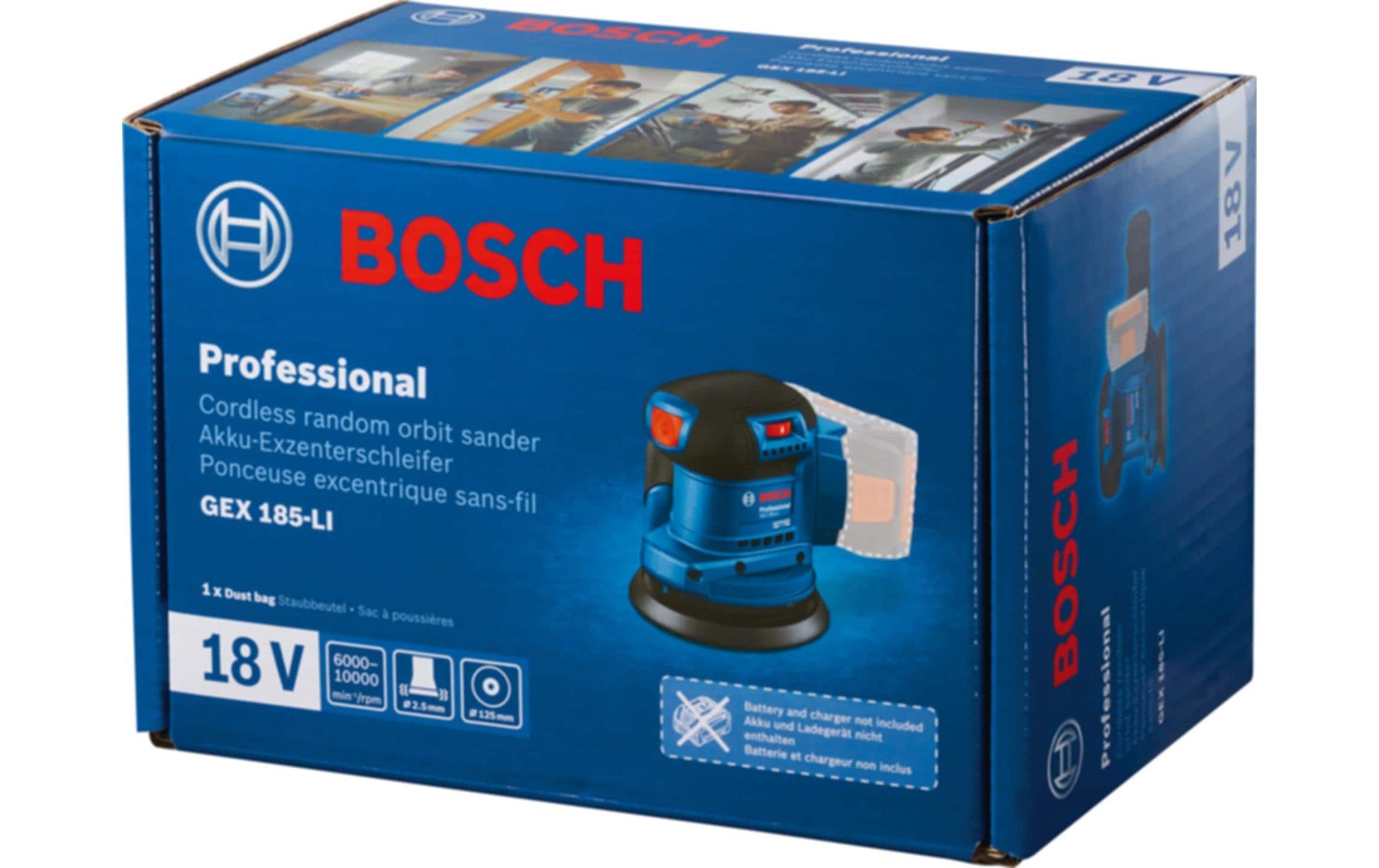 Bosch Professioneller GEX 185-LI Akku-Exzenterschleifer, bürstenlos – 18 V – Ø 125 mm – 4,0 Ah & Koffer – AMPShar