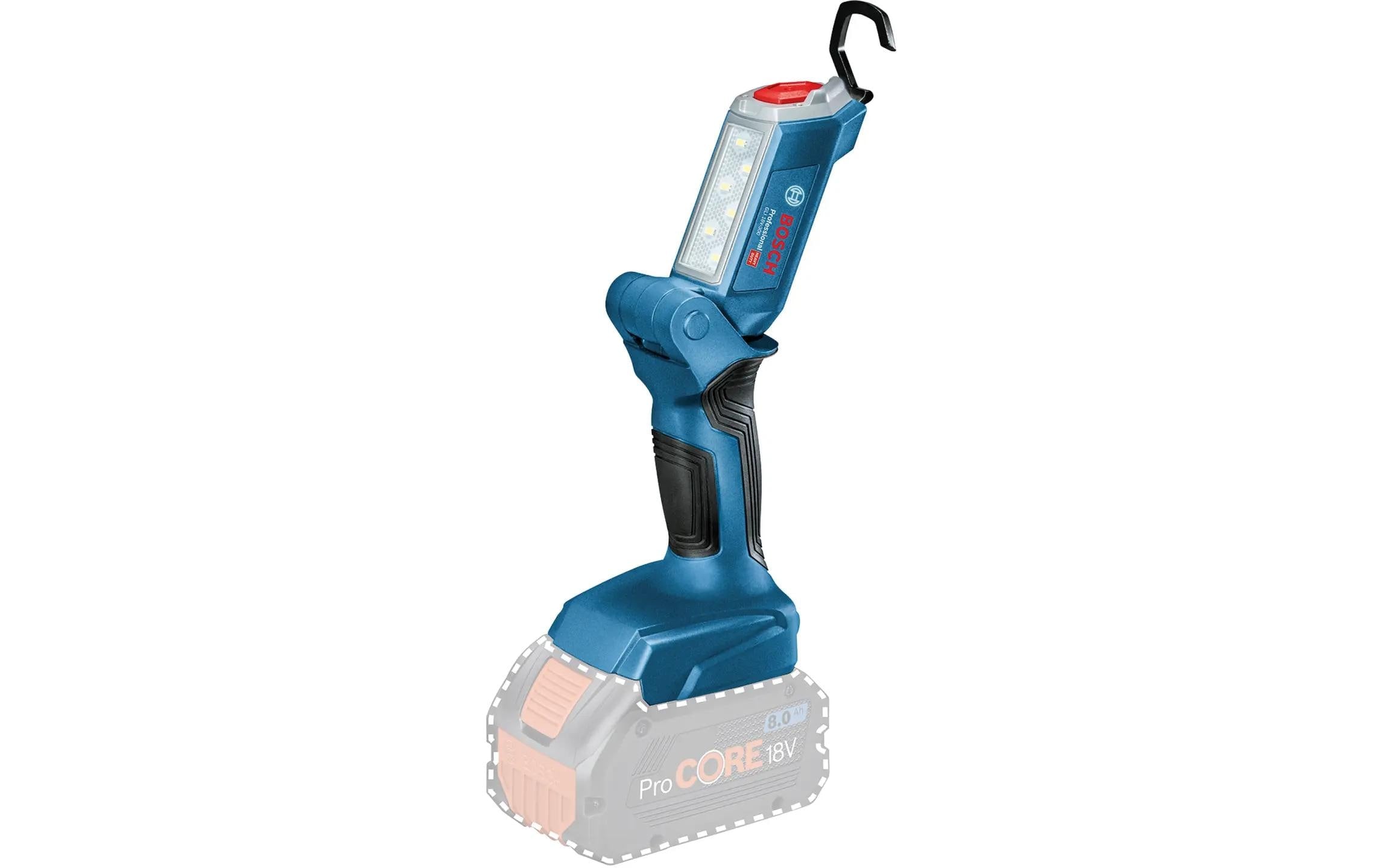 Bosch Professionelle Arbeitsleuchte GLI 18V-300 – 300 lm, 18 V Akku, IP54, Haken – Blau