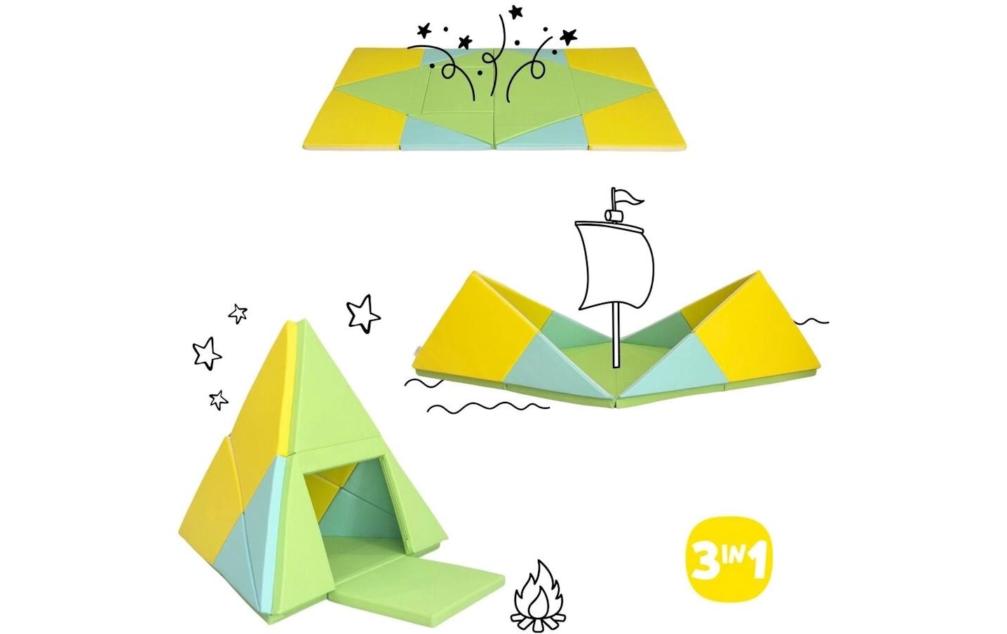 Alldoro 3-in-1 Spielmatte – 50 × 19,5 × 107,5 cm – Mehrfarbig – ab 0 Jahren – Kunstleder