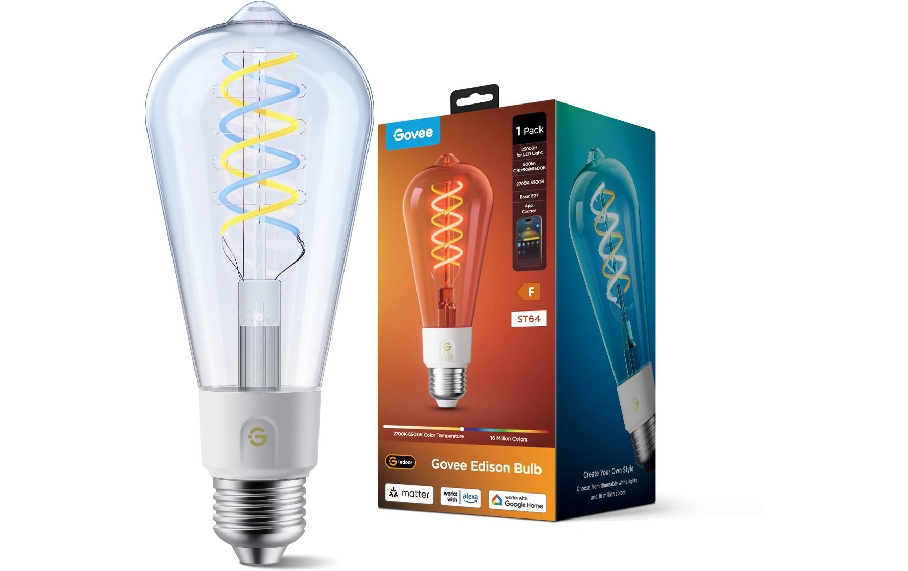 Govee Smart-Leuchtmittel E27 Smart Edison – 2700–6500 K/mehrfarbig, WLAN/App, 5 W