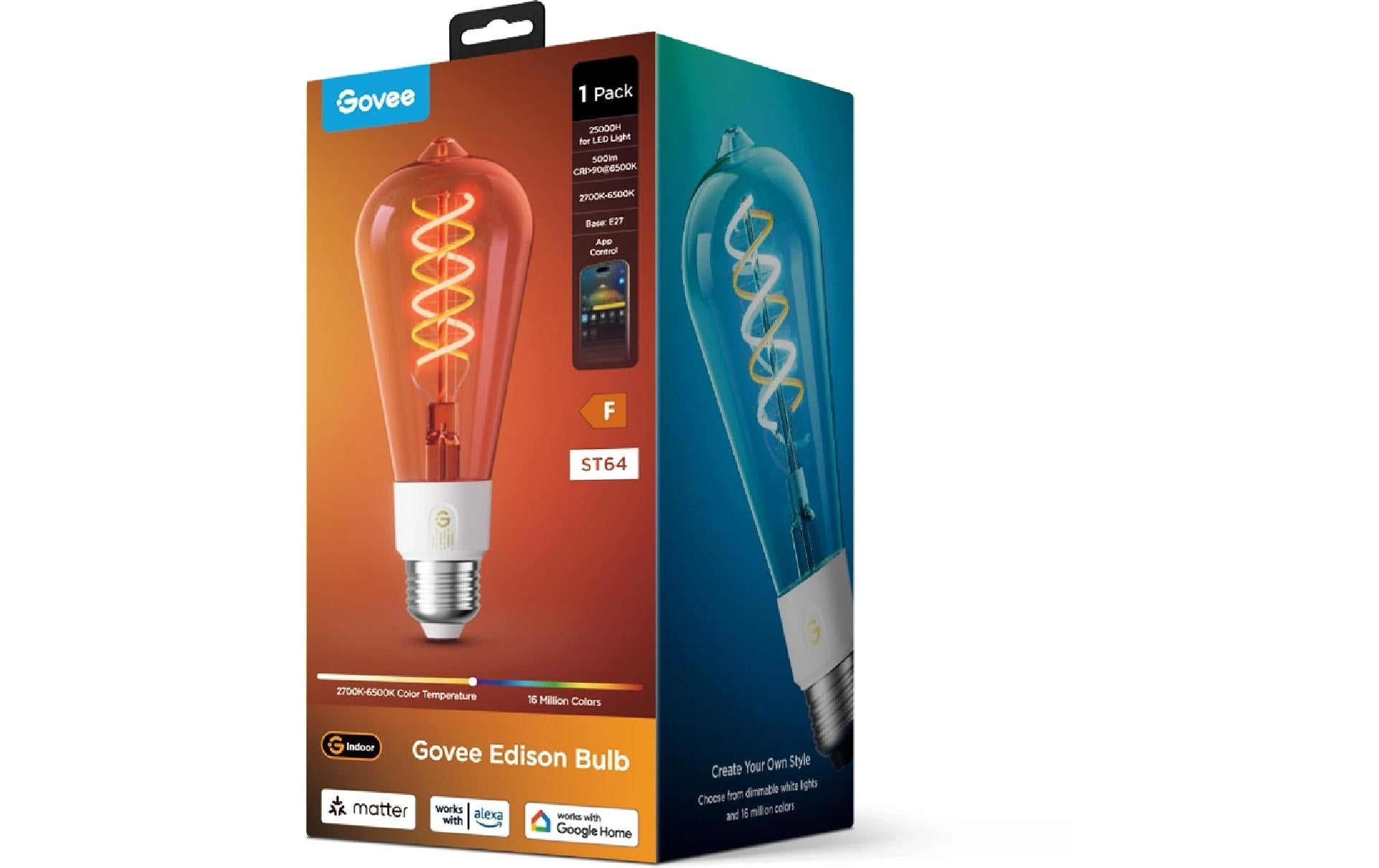 Govee Smart-Leuchtmittel E27 Smart Edison – 2700–6500 K/mehrfarbig, WLAN/App, 5 W