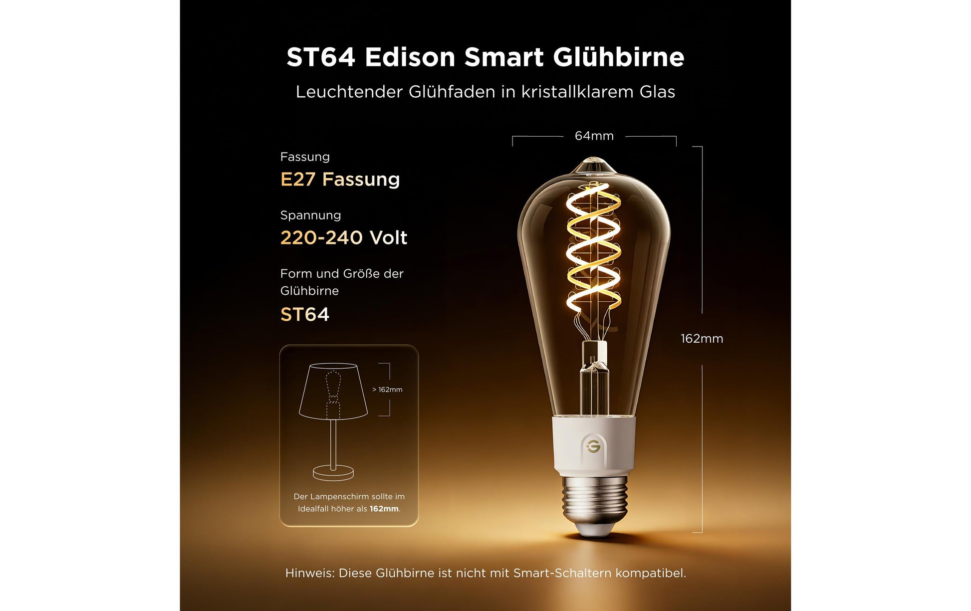 Govee Smart-Leuchtmittel E27 ST19 – RGBIC+CCT 2700–6500 K, 5 W, WLAN – für Govee Home App