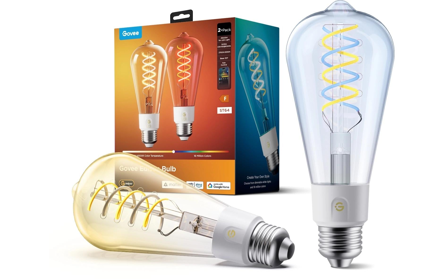 Govee Smart-Leuchtmittel E27 ST19 – RGBIC+CCT 2700–6500 K, 5 W, WLAN – für Govee Home App