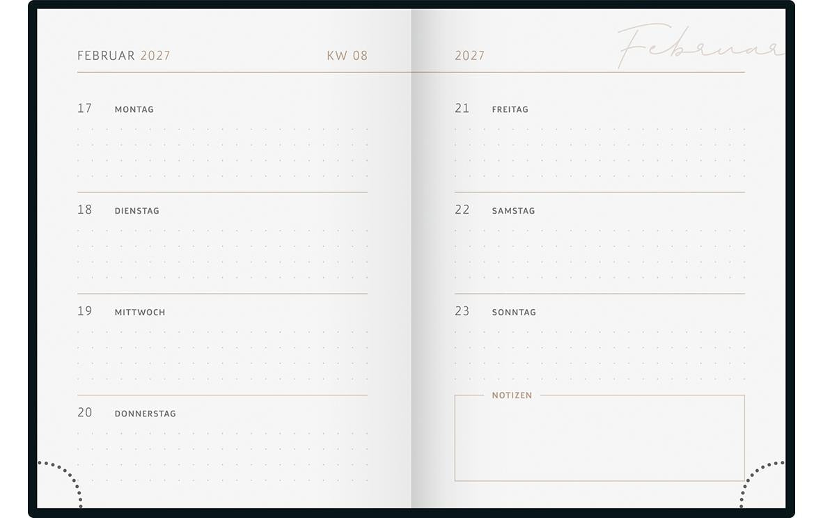 Rido idé Design Line – Wochenagenda 2027, 1 Woche/2 Seiten, A6, gebunden, Feder, Mint
