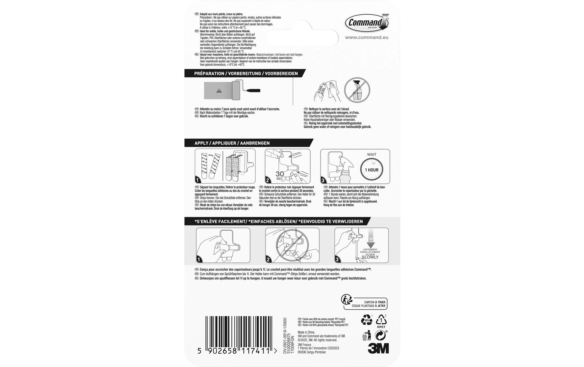 Command Haken – Kunststoff – Weiss – Ablösbar (1,3 kg) – 98 × 171 mm – 6 Stück