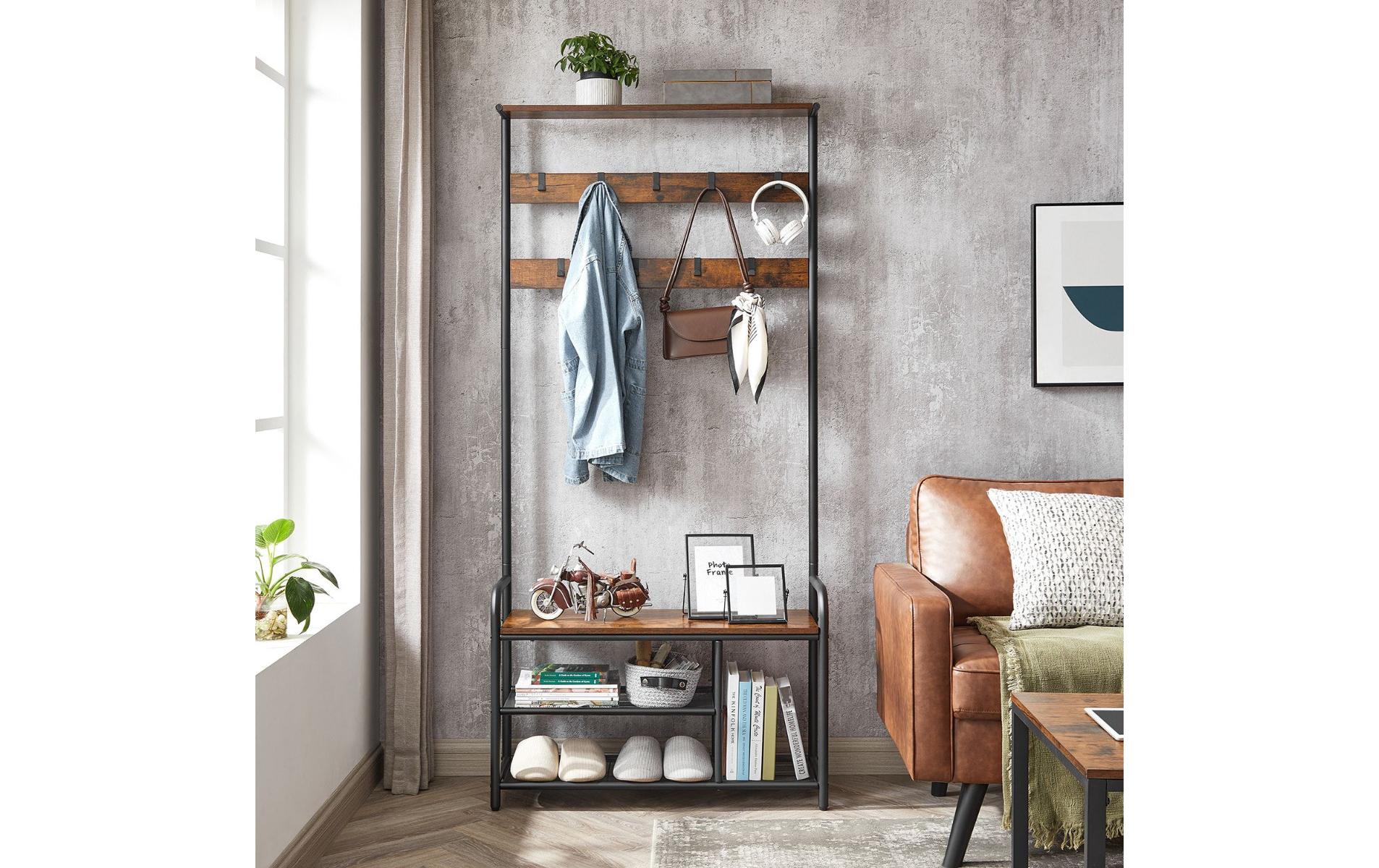 Vasagle Garderobe mit Schuhregal – Stahl/Spanplatte, Braun, 85 × 30 × 180,5 cm