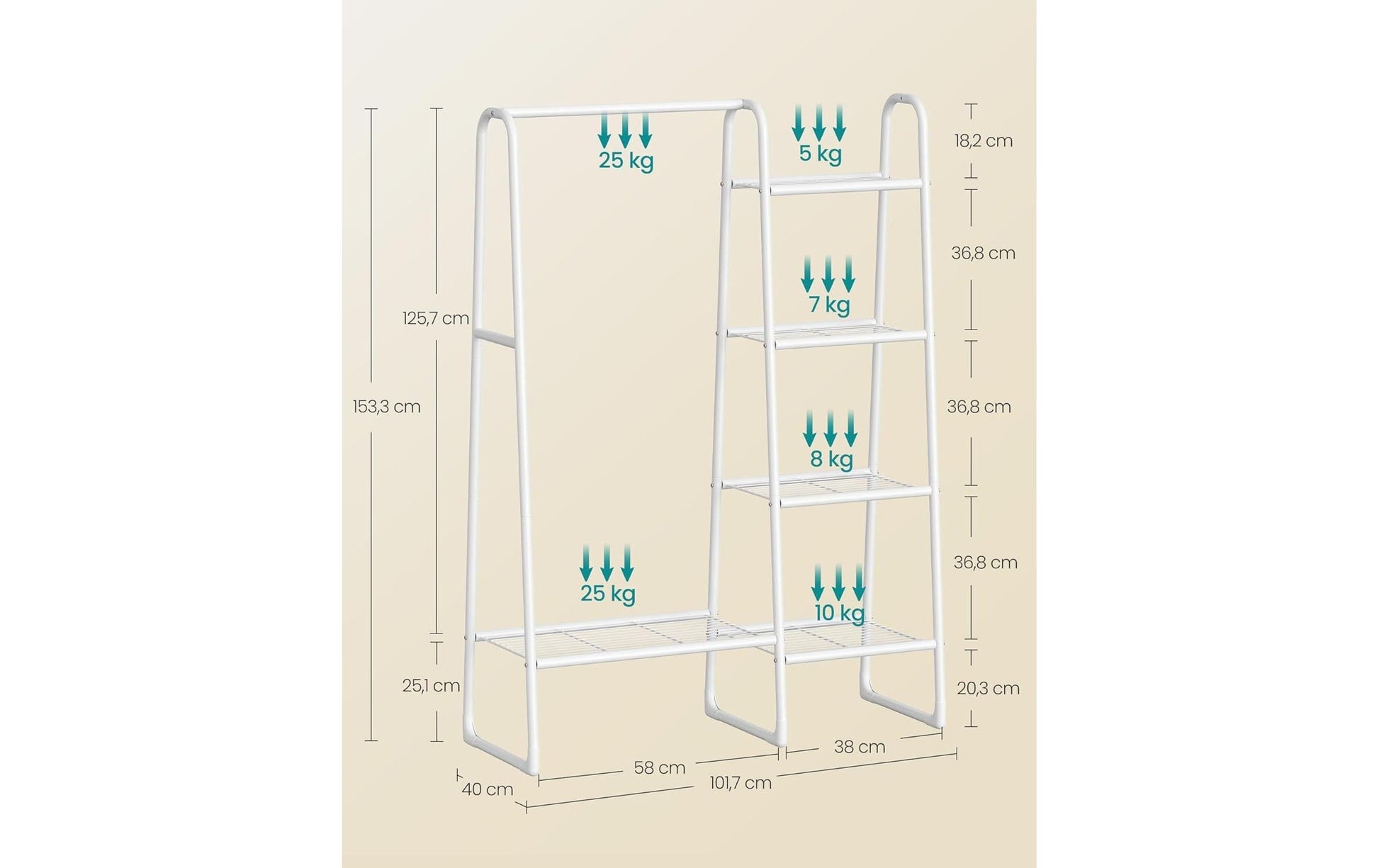Songmics Garderobenständer – Stahl/Kunststoff, Weiss, 101,7 × 40 × 153,3 cm