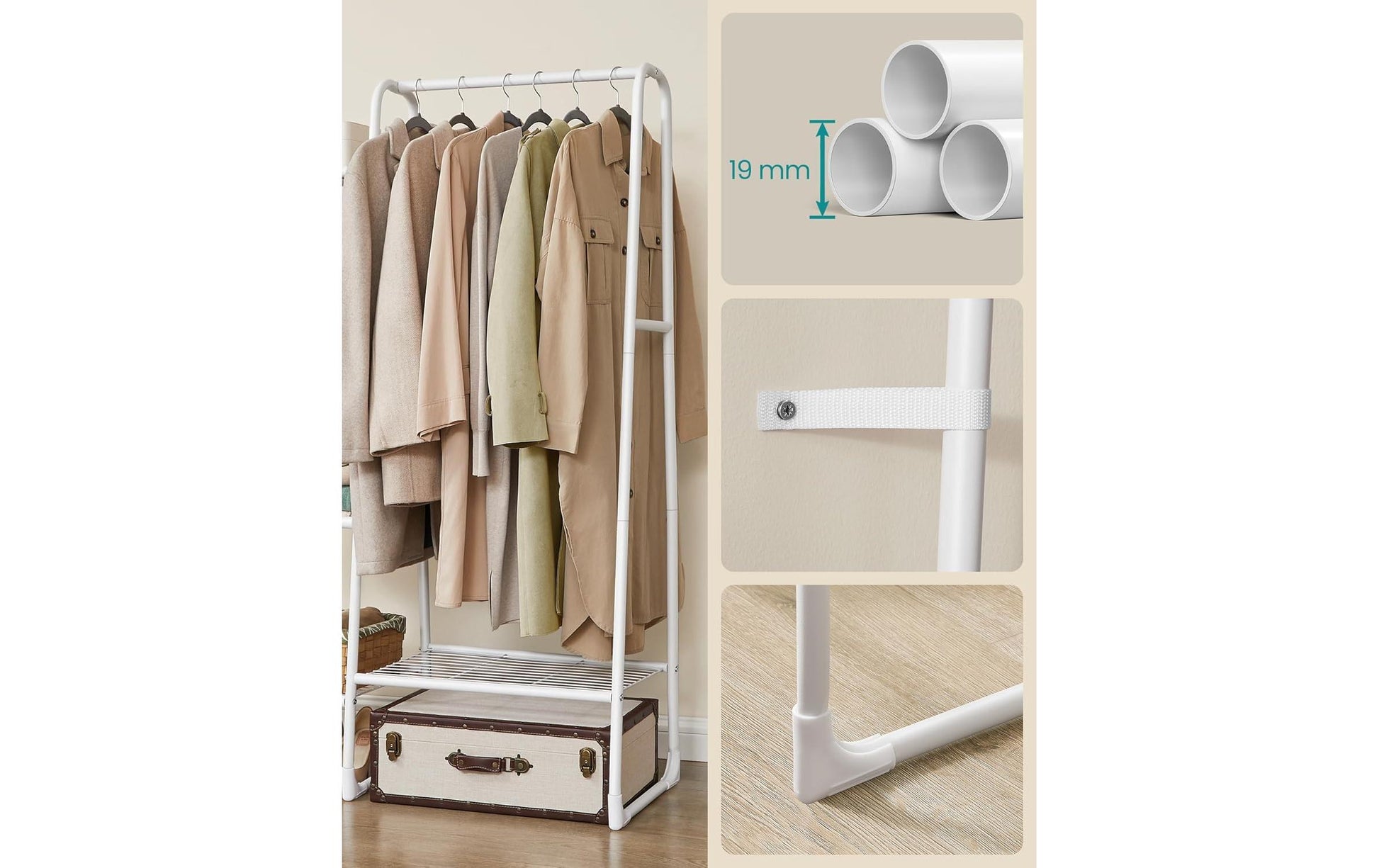 Songmics Garderobenständer – Stahl/Kunststoff, Weiss, 101,7 × 40 × 153,3 cm
