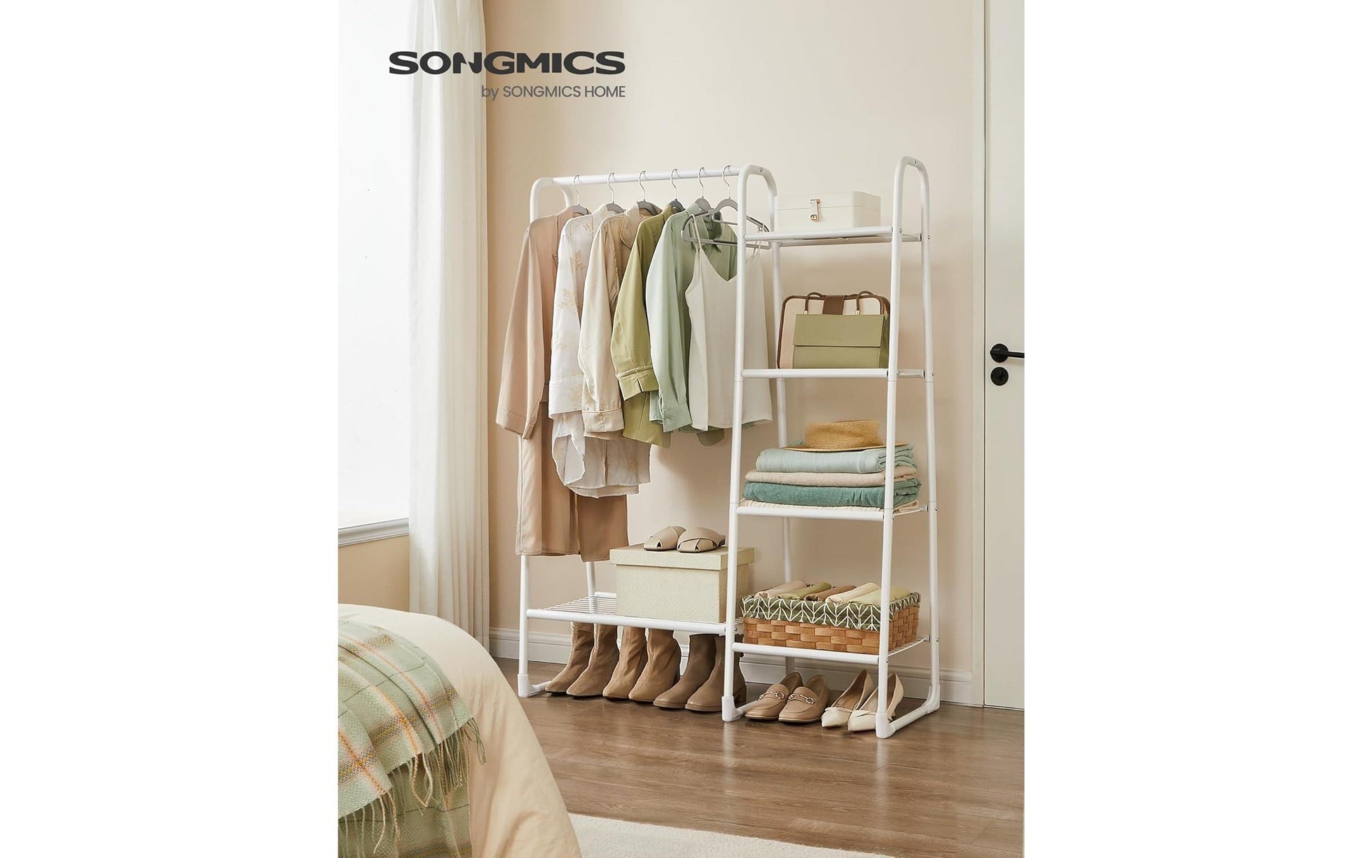 Songmics Garderobenständer – Stahl/Kunststoff, Weiss, 101,7 × 40 × 153,3 cm