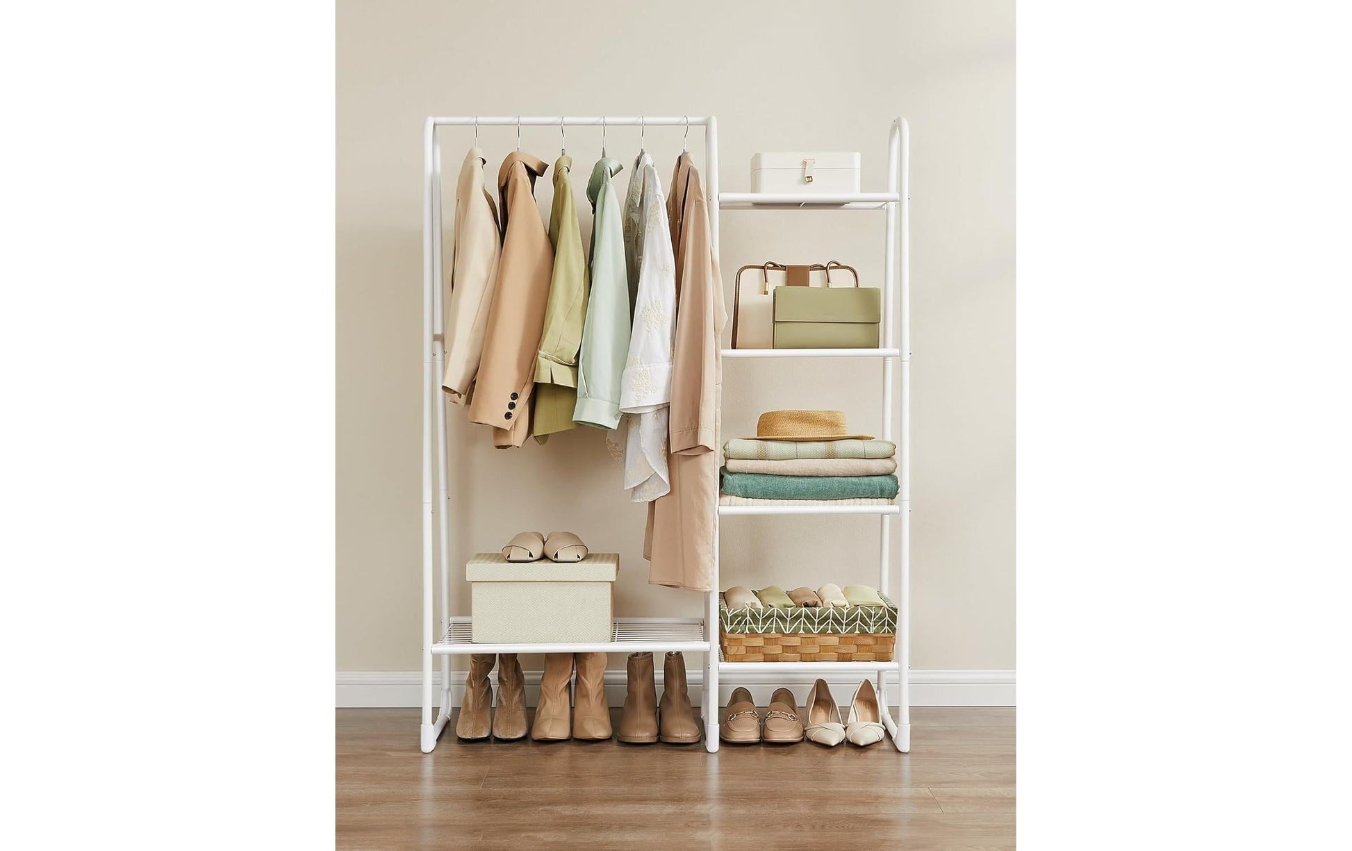 Songmics Garderobenständer – Stahl/Kunststoff, Weiss, 101,7 × 40 × 153,3 cm