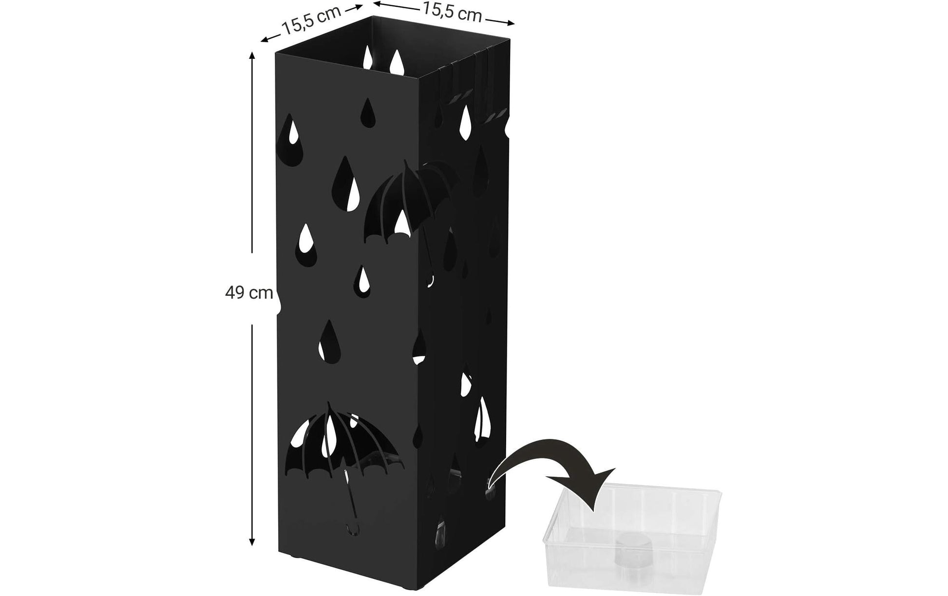 Songmics Schirmständer – Kunststoff, Schwarz, 15,5 × 15,5 × 49 cm
