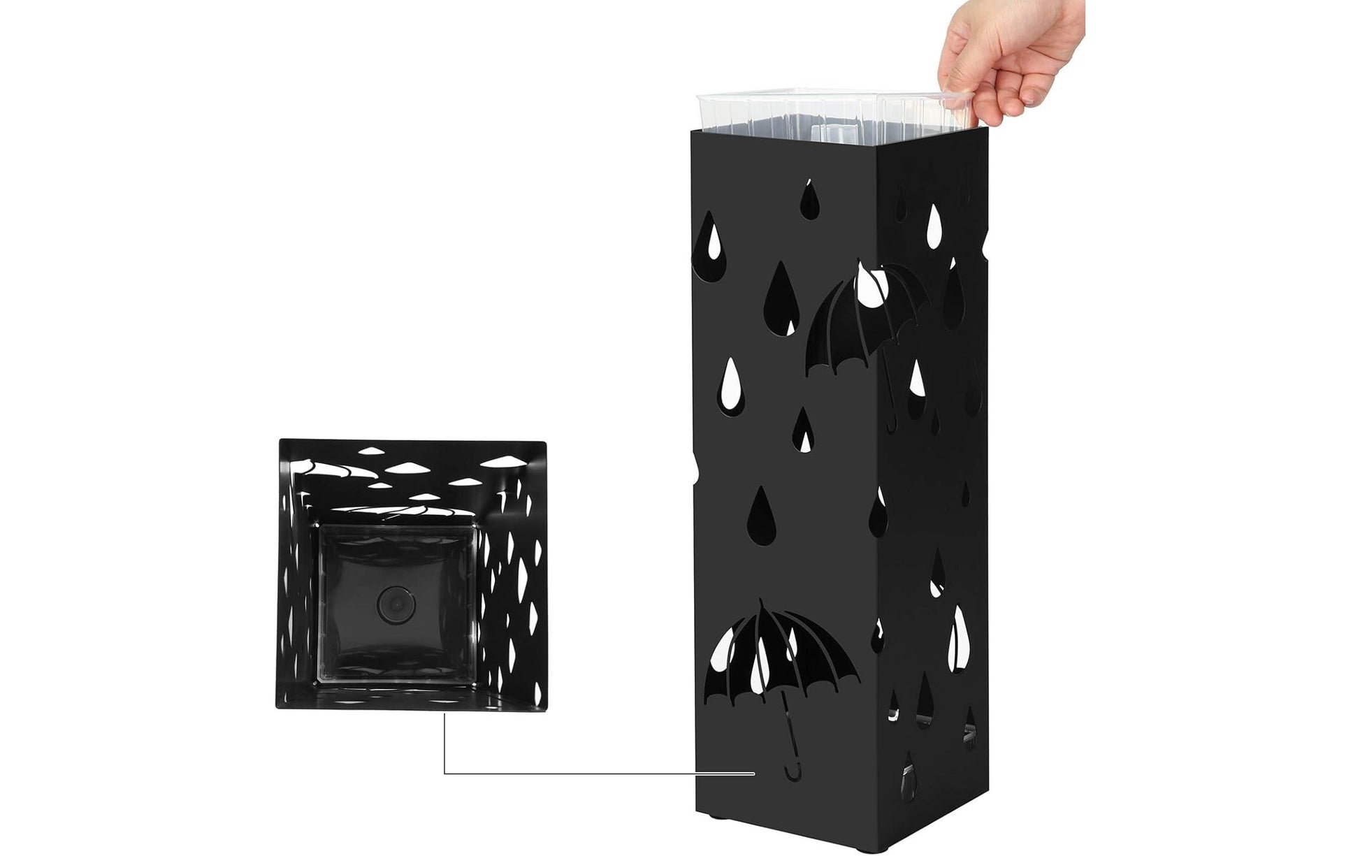 Songmics Schirmständer – Kunststoff, Schwarz, 15,5 × 15,5 × 49 cm