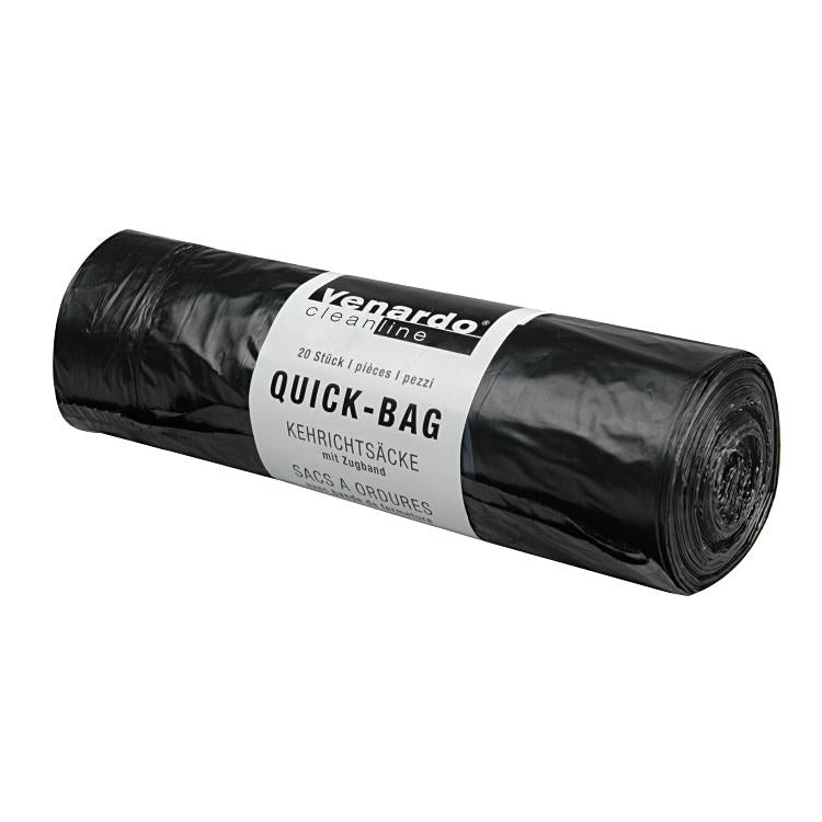 Venardo cleanline Kehrichtsack Quickbag – 35 l, mit Zugband, LDPE, schwarz, 20 Stk