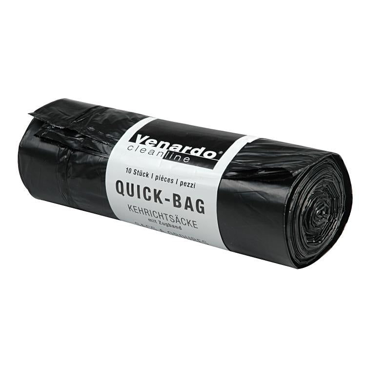 Venardo cleanline Venardo Kehrichtsack Quickbag – 60 l, mit Zugband, LDPE, schwarz, 10 Stk