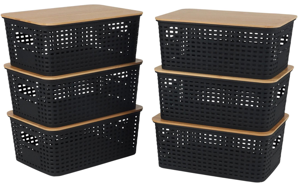 Relaxdays Aufbewahrungsbox (mit Deckel) – Kunststoff/Bambus – Hellbraun/Schwarz – 255 × 105 × 180 mm