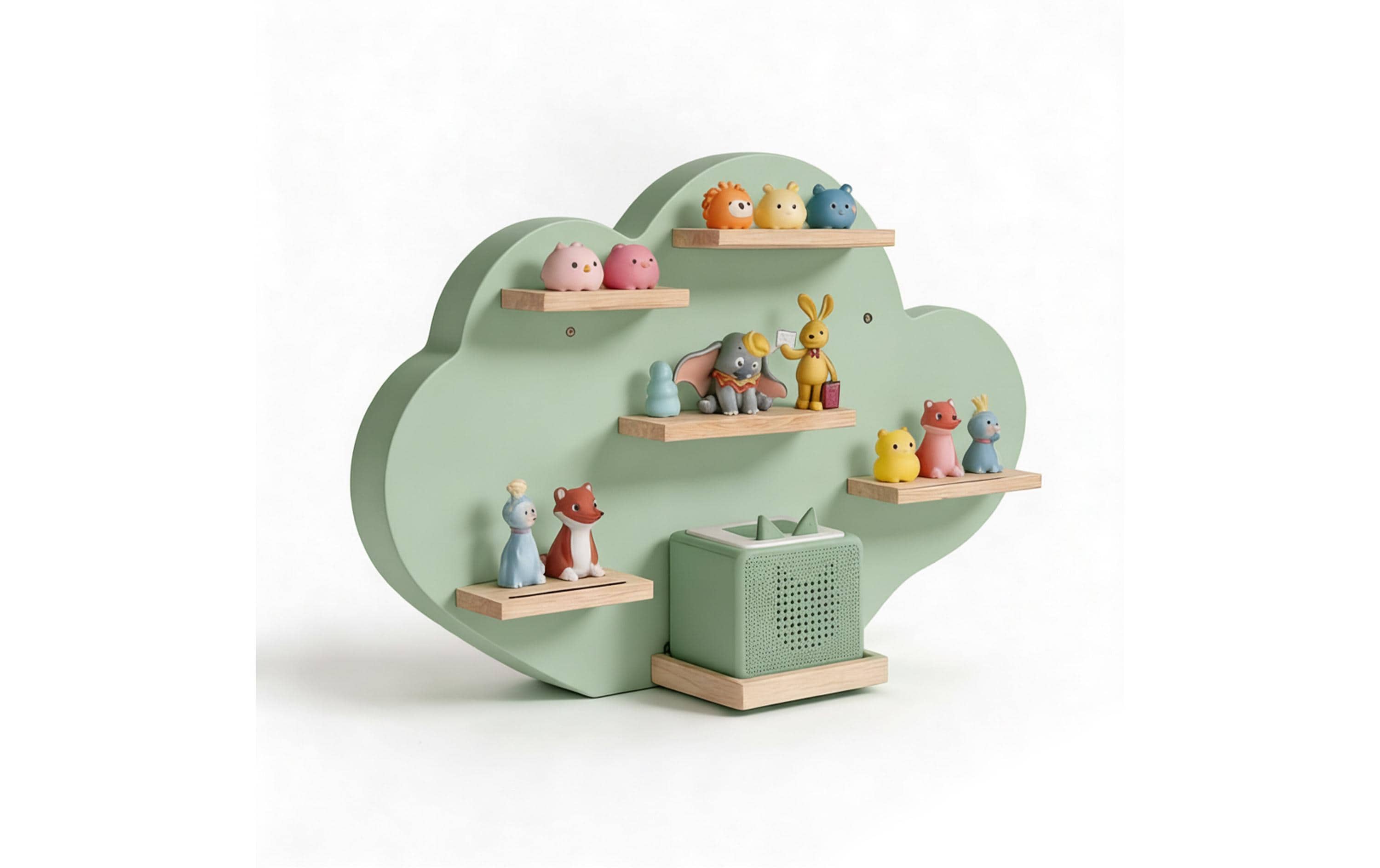 Relaxdays Wandregal Toniebox Wolke – 6 Böden – 61 × 17 × 40 cm – Braun/Grün – MDF