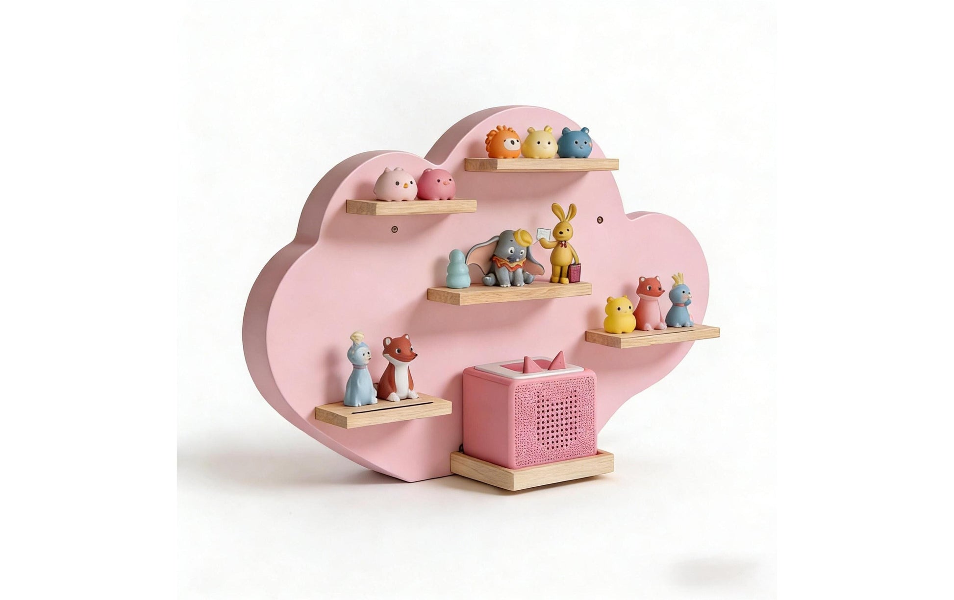 Relaxdays Wandregal, Toniebox Wolke – 6 Böden – 61 × 17 × 40 cm – Braun/Rosa – Holz/MDF