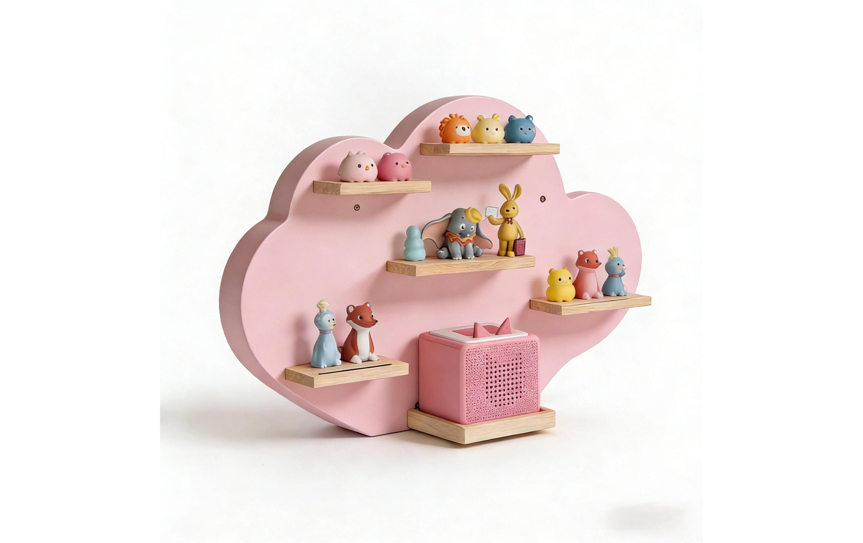 Relaxdays Wandregal, Toniebox Wolke – 6 Böden – 61 × 17 × 40 cm – Braun/Rosa – Holz/MDF