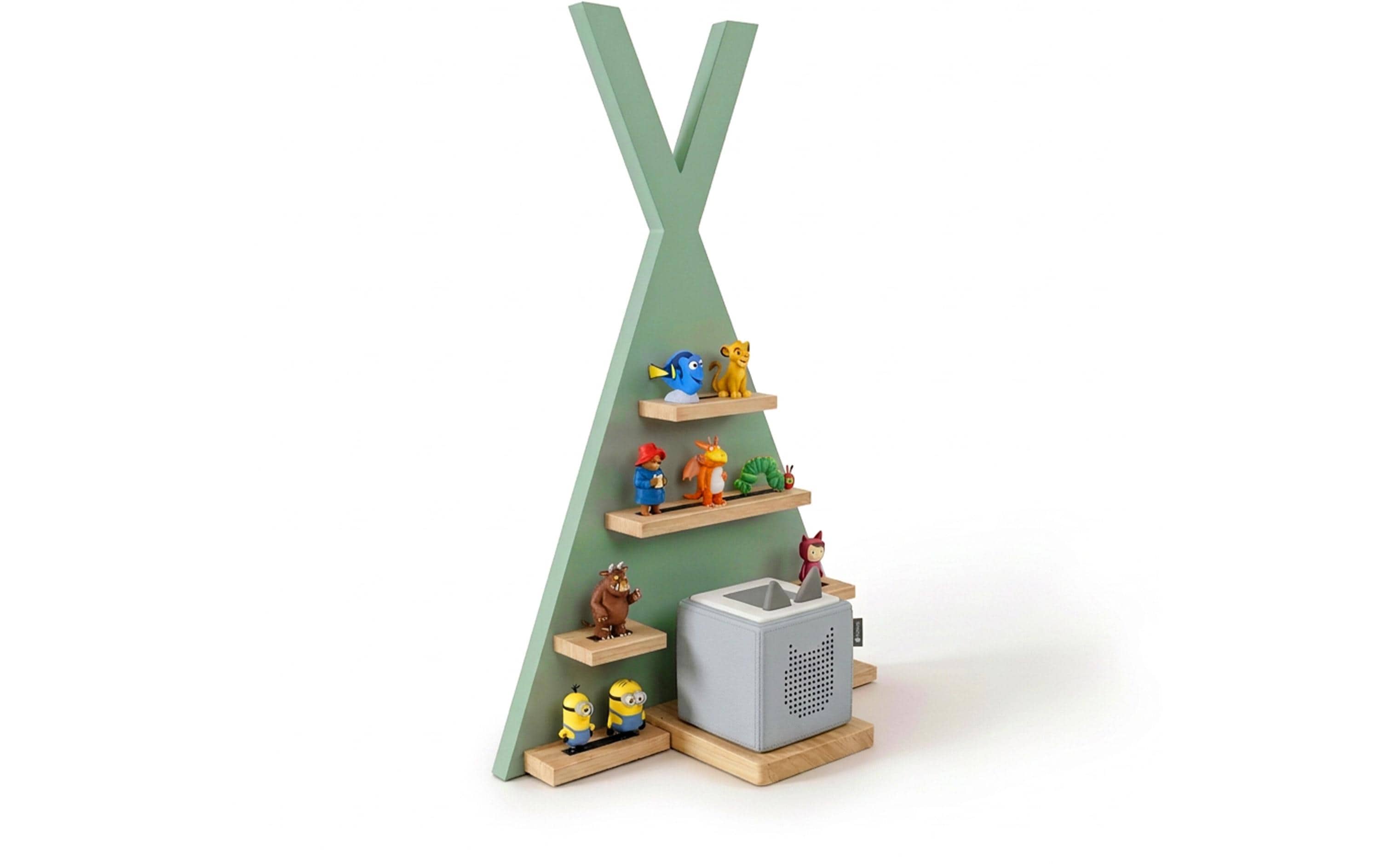 Relaxdays Toniebox Zelt Wandhalterung – Holz – Grün/Hellbraun – 490 × 690 × 90 mm