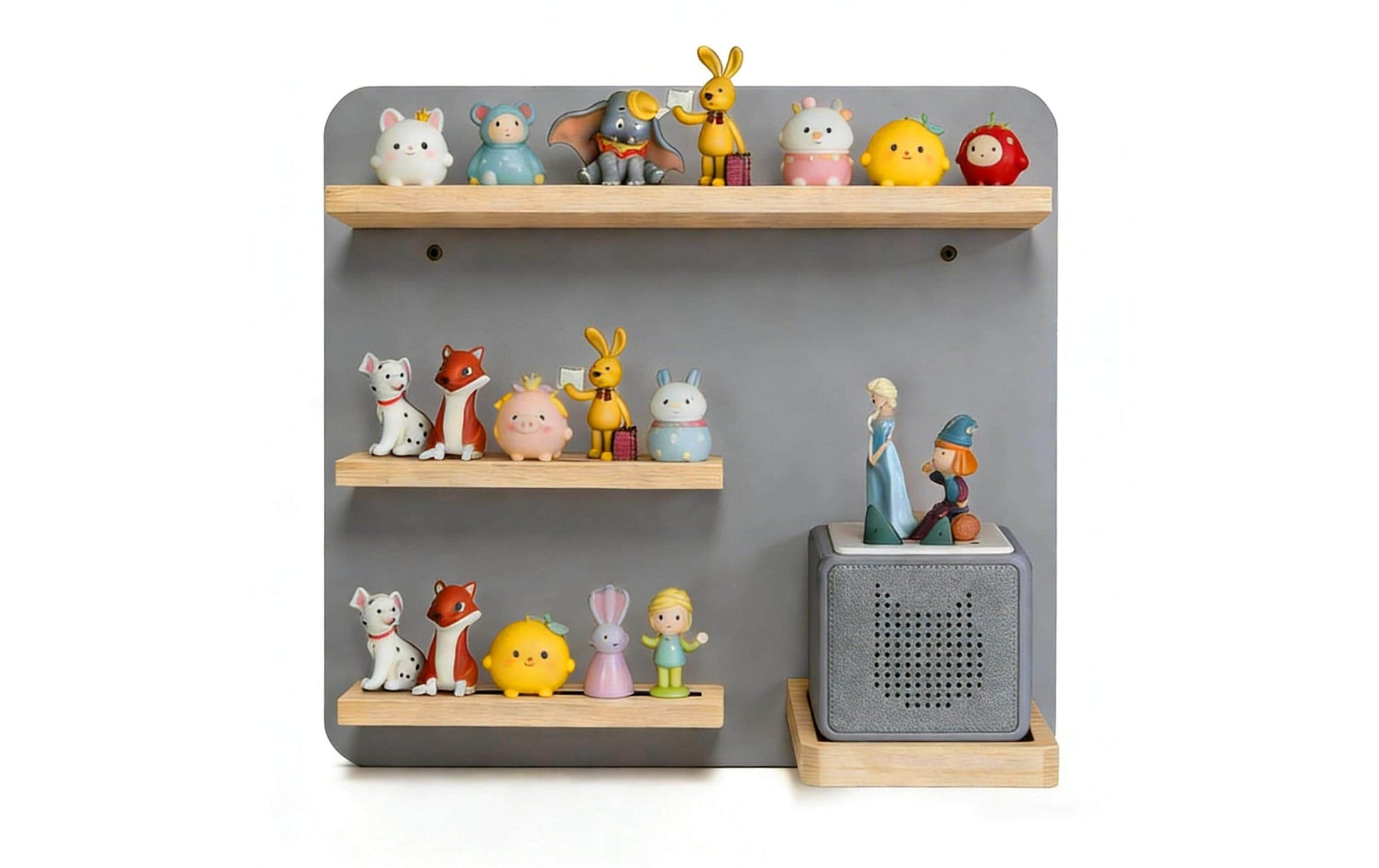 Relaxdays Wandregal – Wandmontage – 4 Böden – 39 × 15 × 29 cm – für Toniebox – Grau – Kiefernholz/MDF