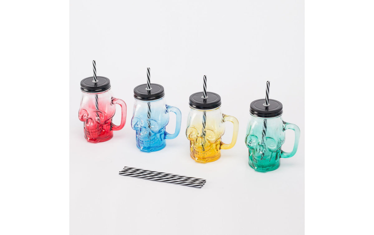Relaxdays Trinkglas – 4er Set, 500 ml, Ø 12 cm, Glas, Blau/Gelb/Rot, spülmaschinenfest