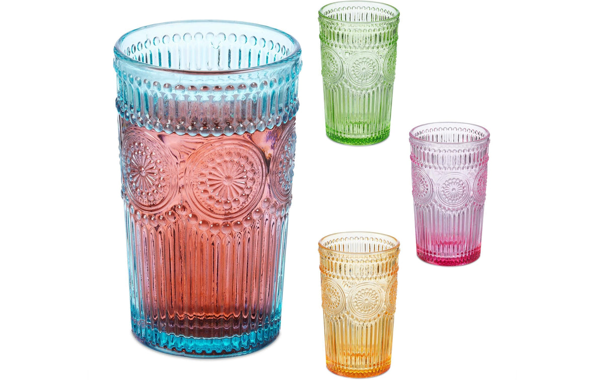 Relaxdays Trinkglas – 4er Set, 360 ml, Ø 8 cm, Glas, Mehrfarbig, spülmaschinenfest
