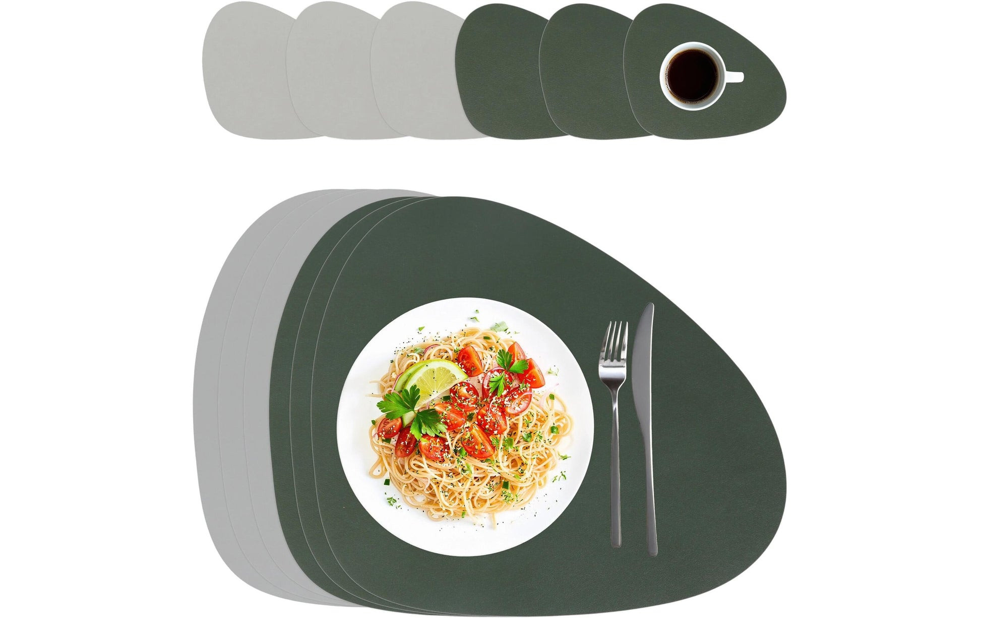 Relaxdays Tischset – oval, PVC, dunkelgrün/grau, 43 × 30 cm – 12er-Set