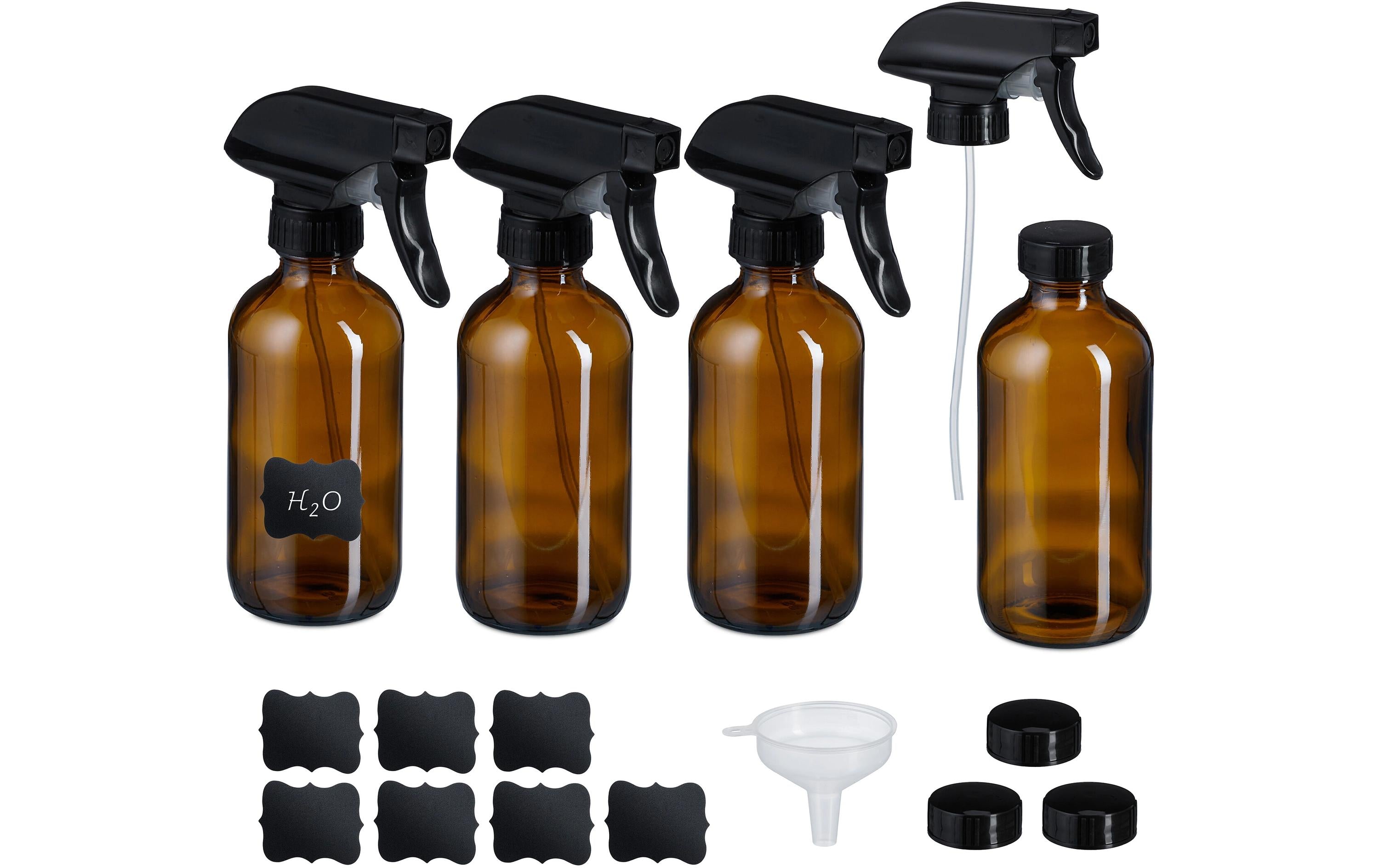 Relaxdays Sprühflasche – 0,5 l – Braun – Glas/Kunststoff – 4 Stk.