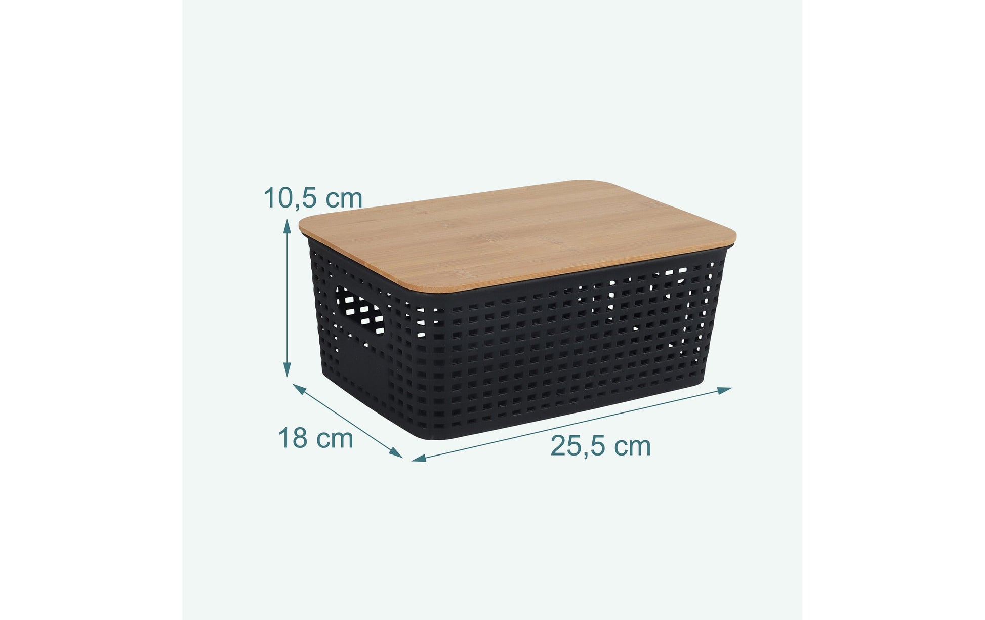 Relaxdays Aufbewahrungsbox mit Deckel – Kunststoff/Bambus – Natur/Schwarz – 255 × 105 × 180 mm – 3-teiliges Set