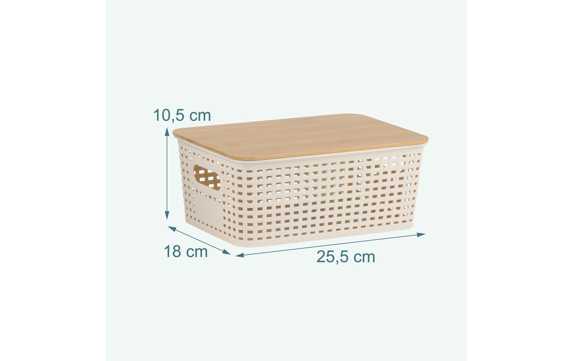 Relaxdays Aufbewahrungsbox (mit Deckel) – Kunststoff/Bambus – hellbraun/weiss – 3 Stück – 255 × 105 × 180 mm