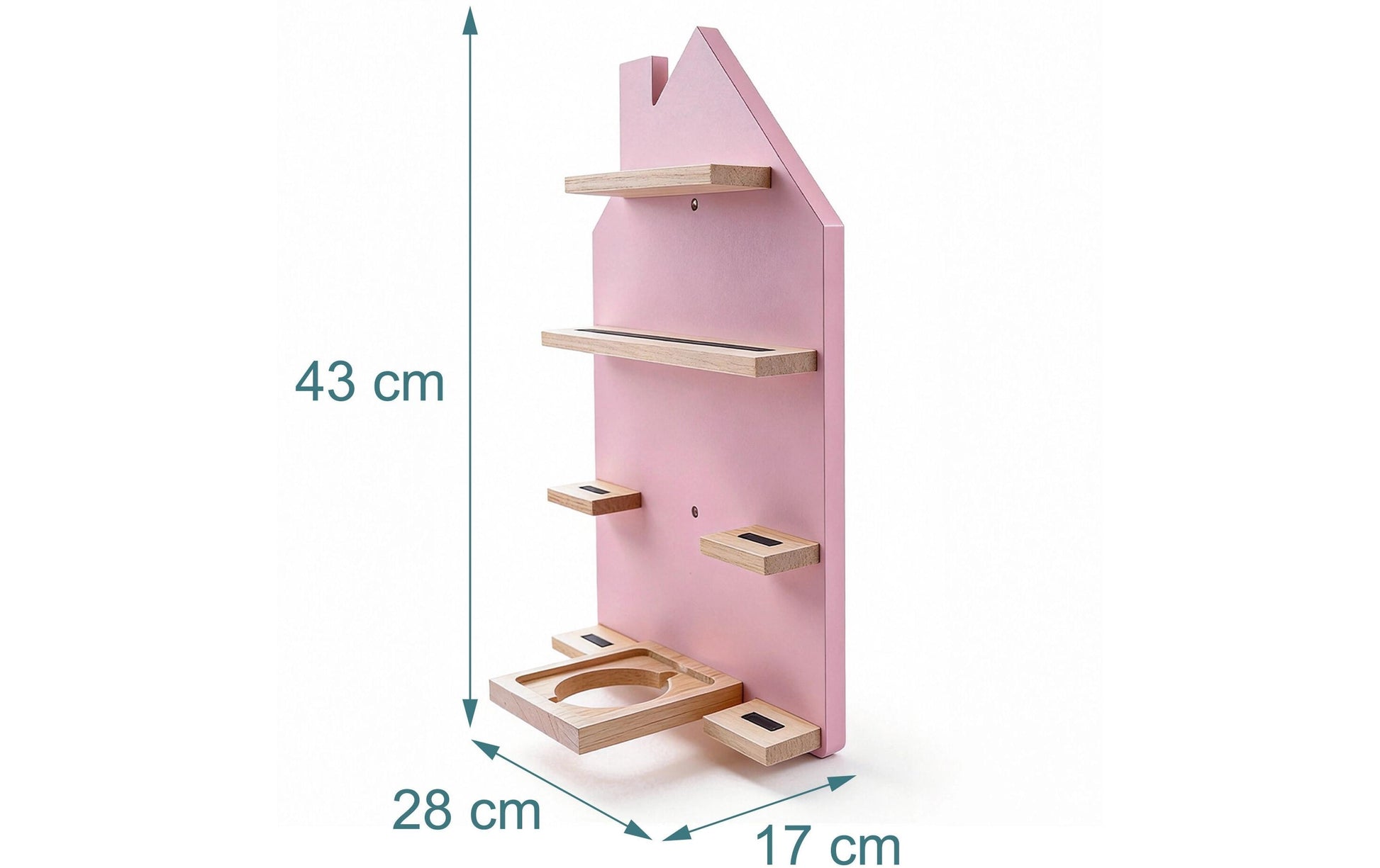 Relaxdays Wandhalterung – Holz (Kiefer/MDF) – Braun/Rosa – 280 × 430 × 170 mm