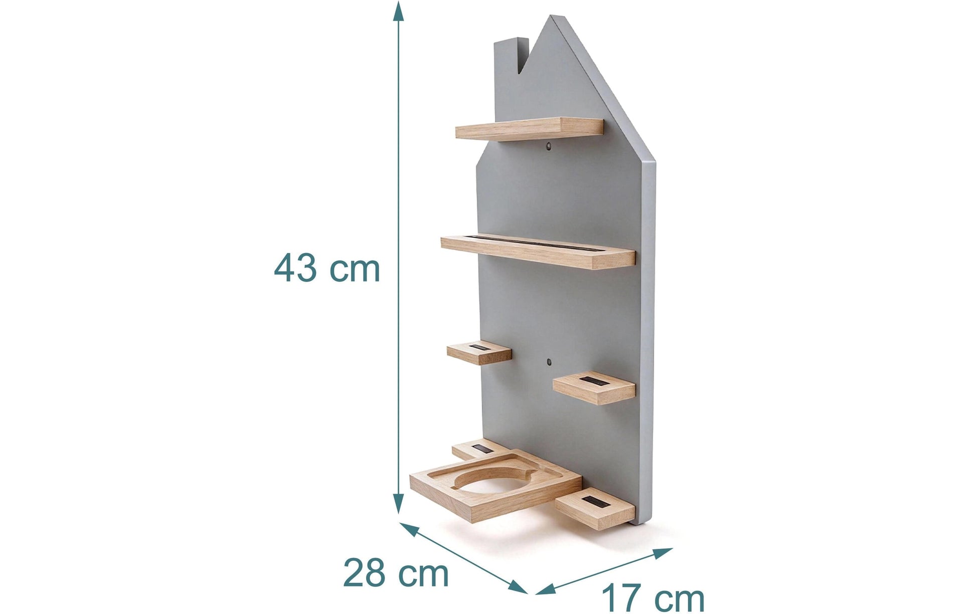 Relaxdays Wandregal, Toniebox Haus – 6 Böden – 28 × 17 × 43 cm – Grau/Hellbraun – Kiefernholz/MDF