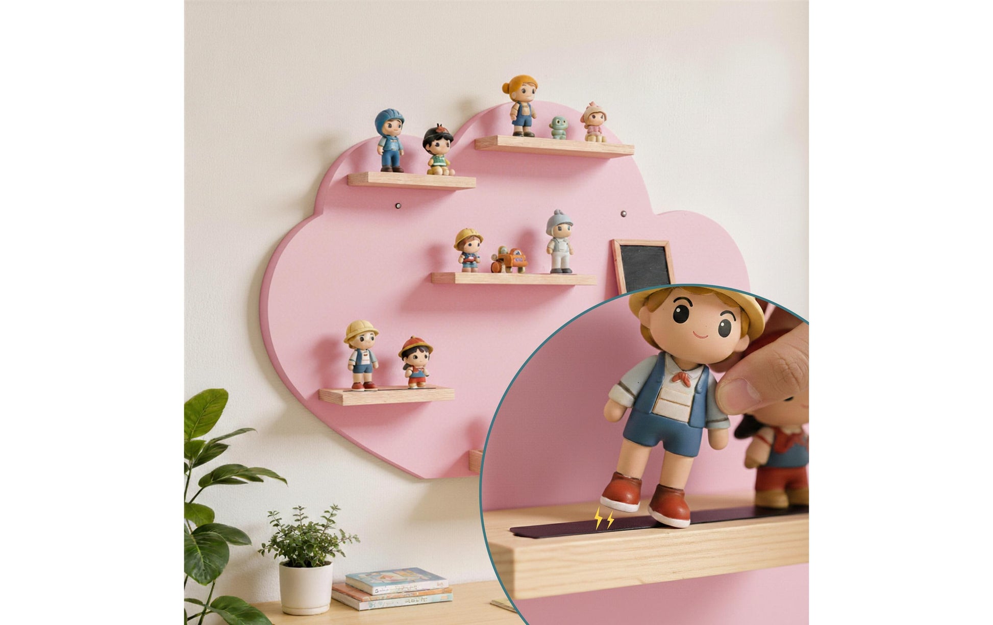 Relaxdays Wandregal, Toniebox Wolke – 6 Böden – 61 × 17 × 40 cm – Braun/Rosa – Holz/MDF