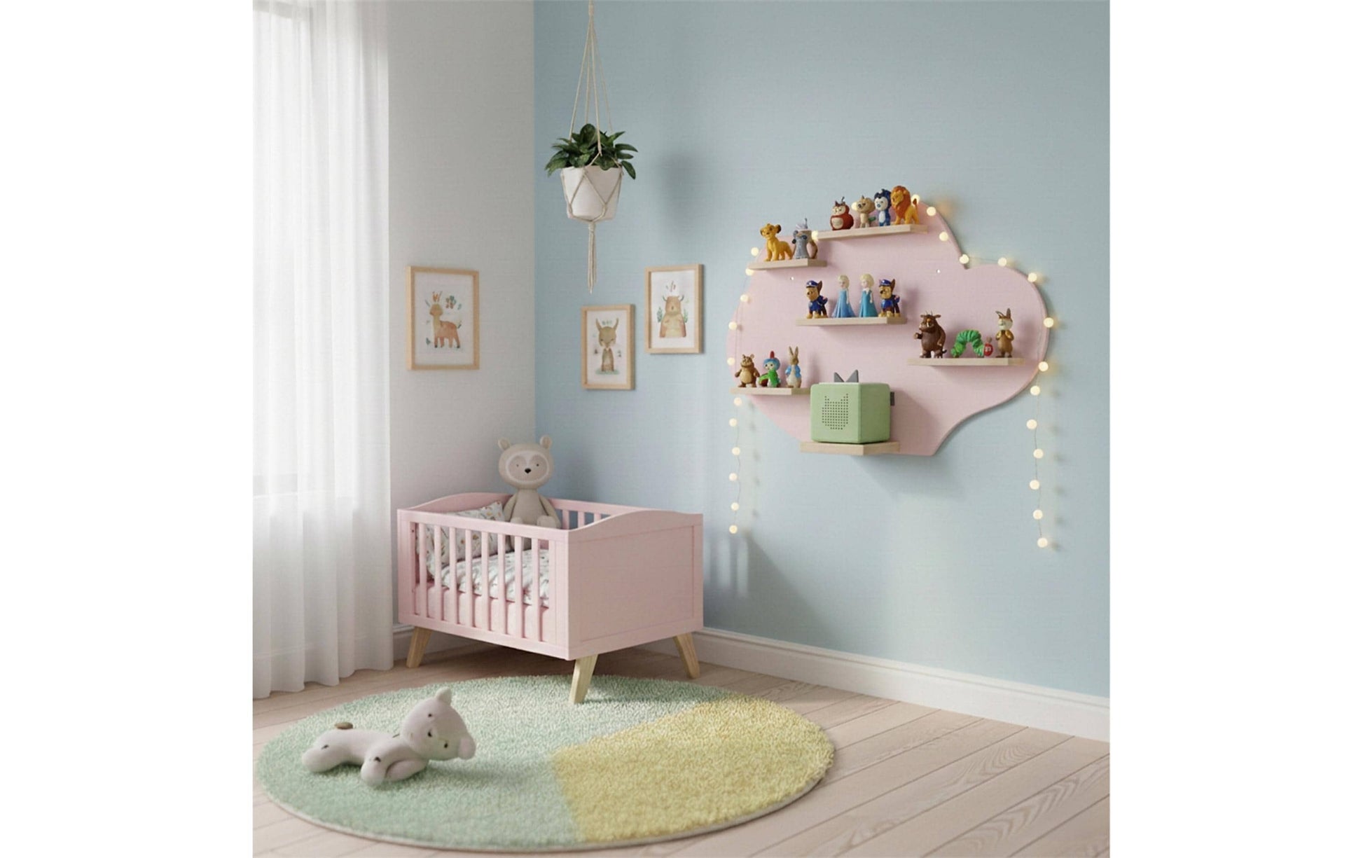 Relaxdays Wandregal, Toniebox Wolke – 6 Böden – 61 × 17 × 40 cm – Braun/Rosa – Holz/MDF