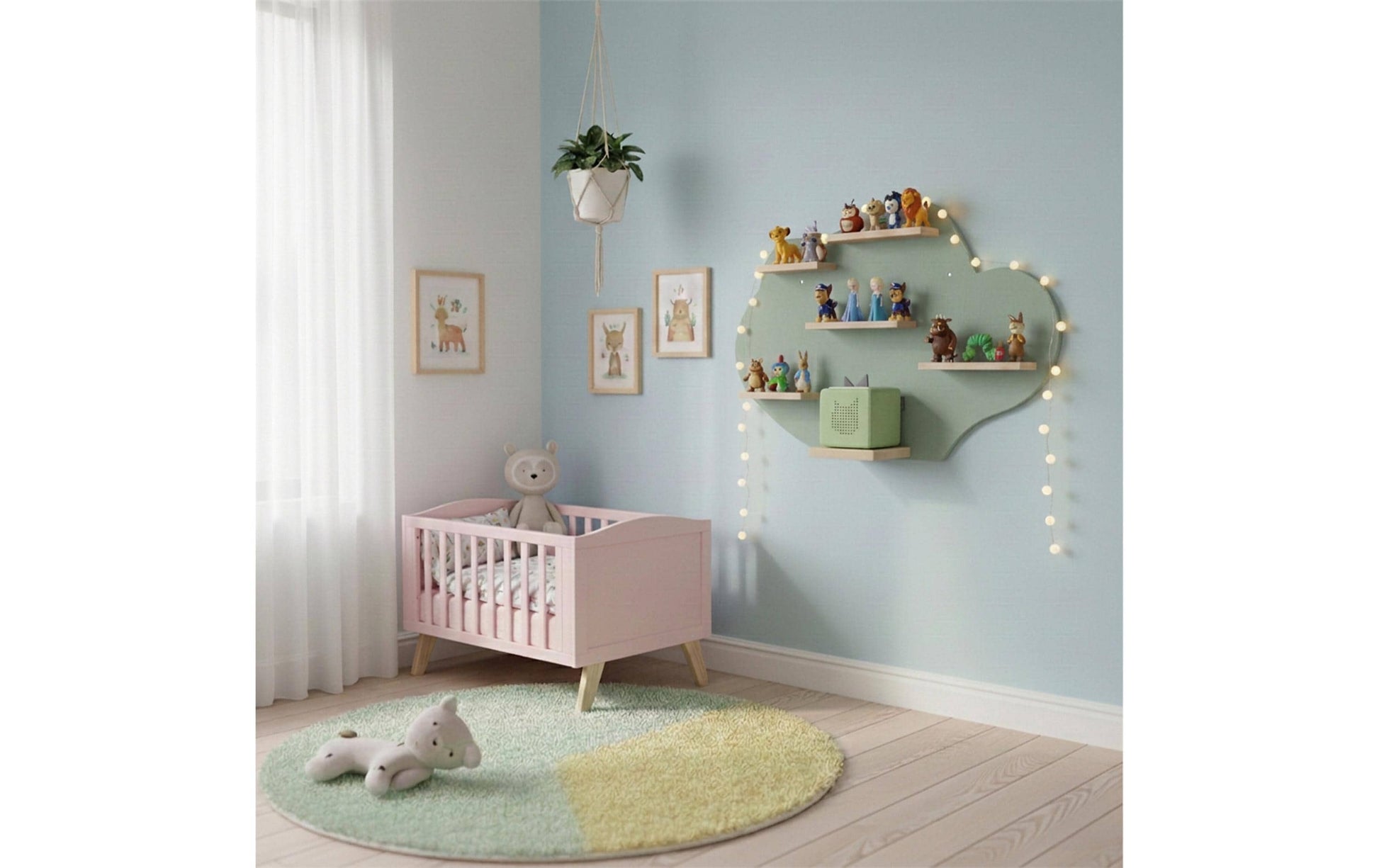 Relaxdays Wandregal Toniebox Wolke – 6 Böden – 61 × 17 × 40 cm – Braun/Grün – MDF
