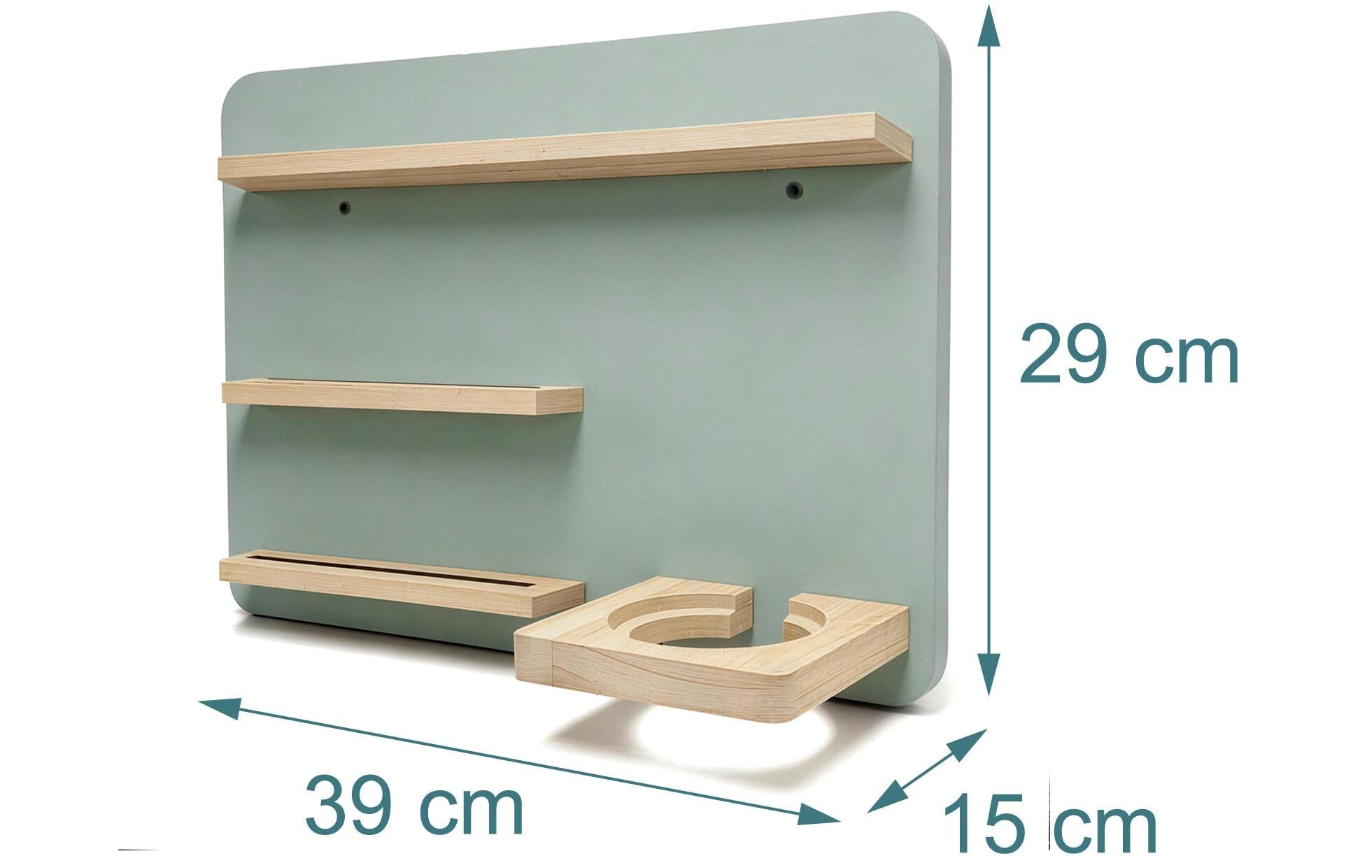 Relaxdays Wandhalterung – Holz (Kiefer/MDF) – Grün – 4 Ablagen – für Toniebox – 390 × 290 × 150 mm