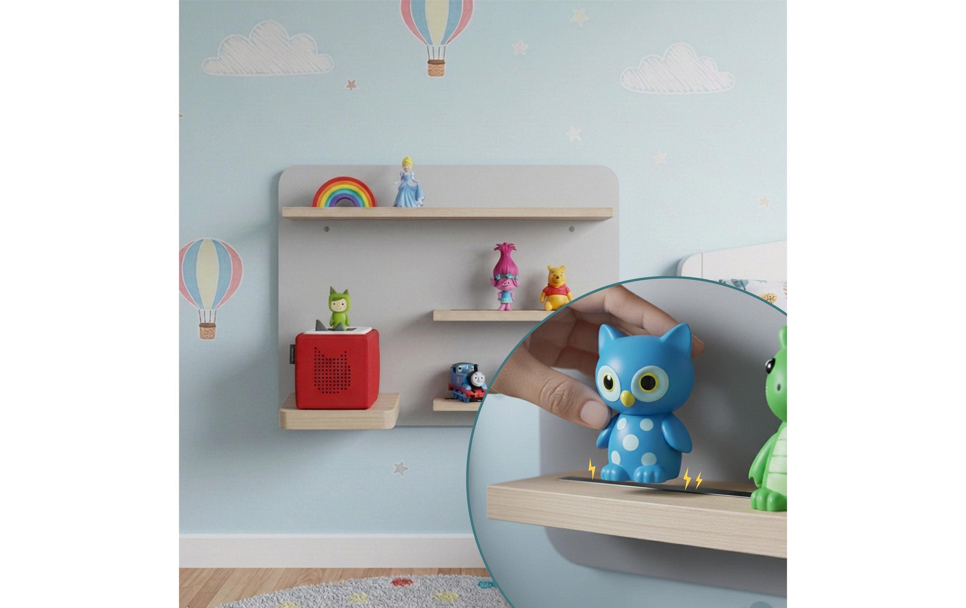 Relaxdays Wandregal – Wandmontage – 4 Böden – 39 × 15 × 29 cm – für Toniebox – Grau – Kiefernholz/MDF